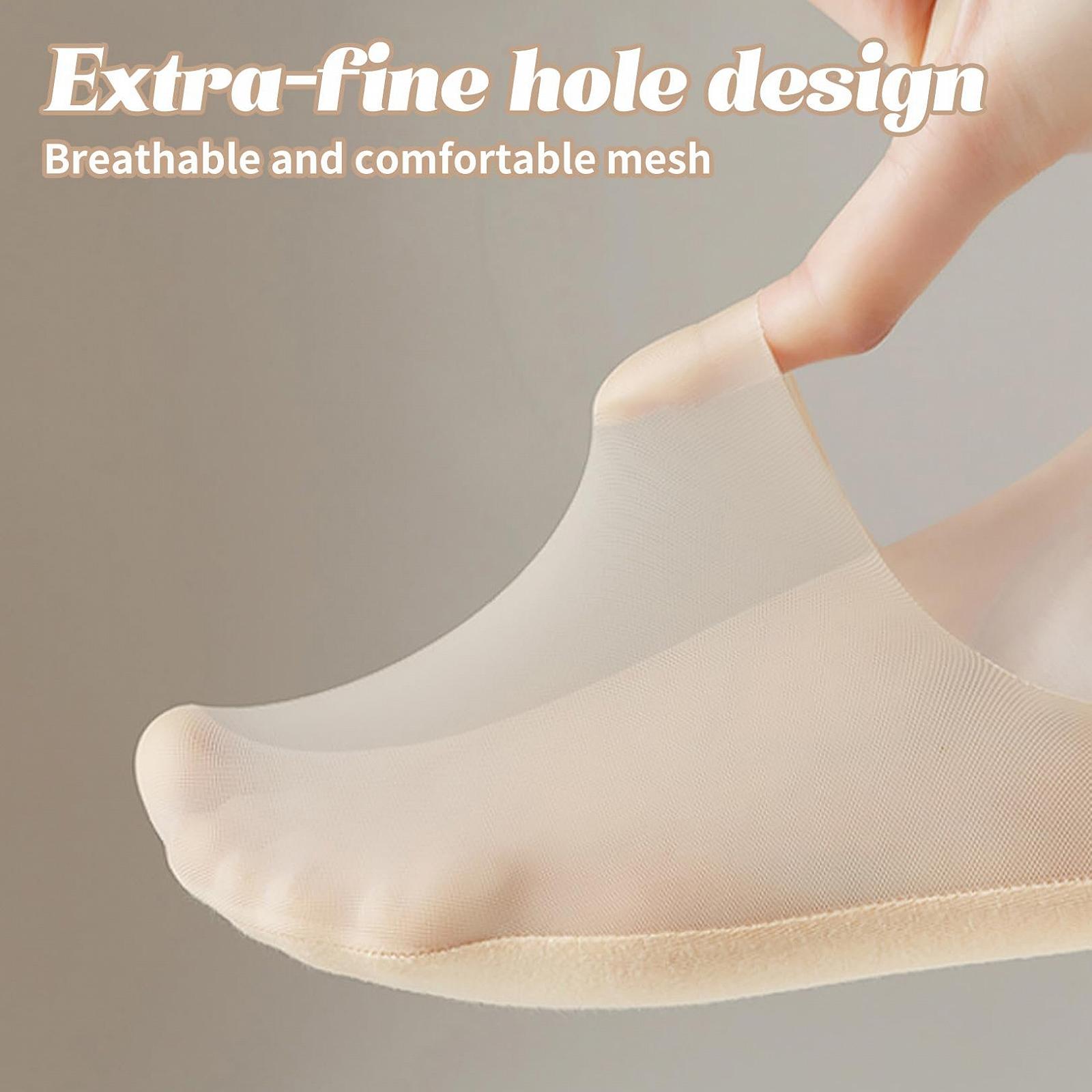 Набор из 5 пар женских носков-балеток, невидимые носки, женские носки размера 35-38, балетки, шелковые чулки, женские нескользящие полуноски, из ледяного шелка, хлопковые, нескользящие, тонкие, невидимые, низкие, телесного цвета, фото №5