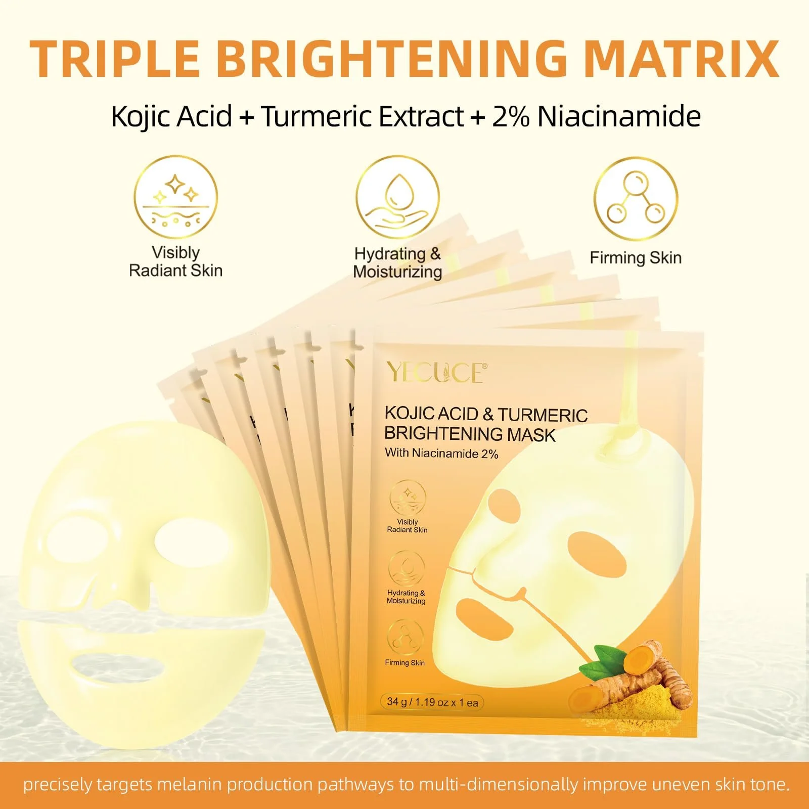 Маска для обличчя з койєвою кислотою та куркумою, 6 шт, для освітлення, пружності, проти старіння, фото №9