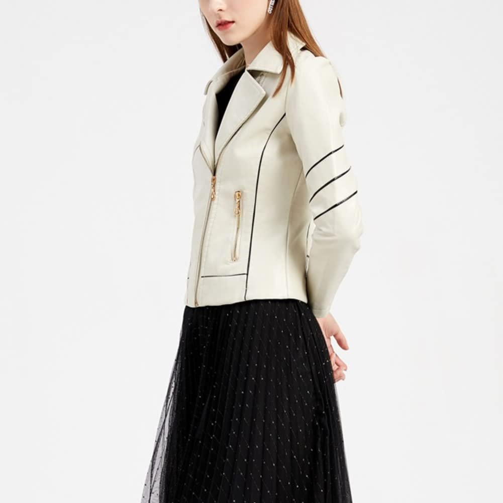 Кожаная Куртка DISSA Slim Short C256N, искусственная кожа, с лацканами, на молнии, мотоциклетная, для весны и осени, фото №7