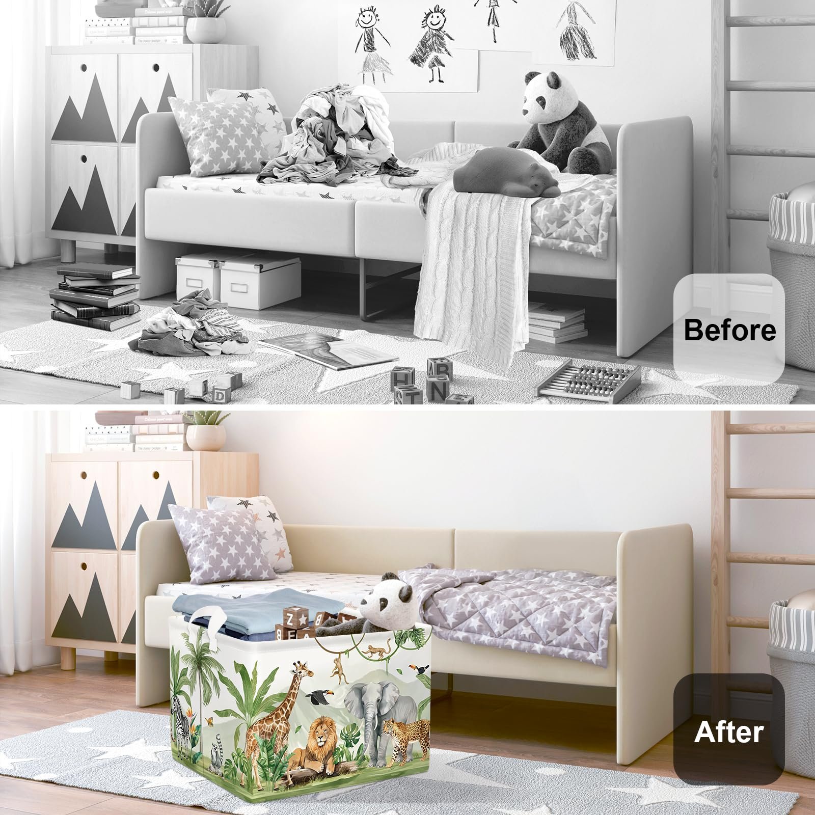 Корзина HUUMONSS Safari Animals Детская для игрушек Складная для мальчиков и девочек 36 л, фото №2