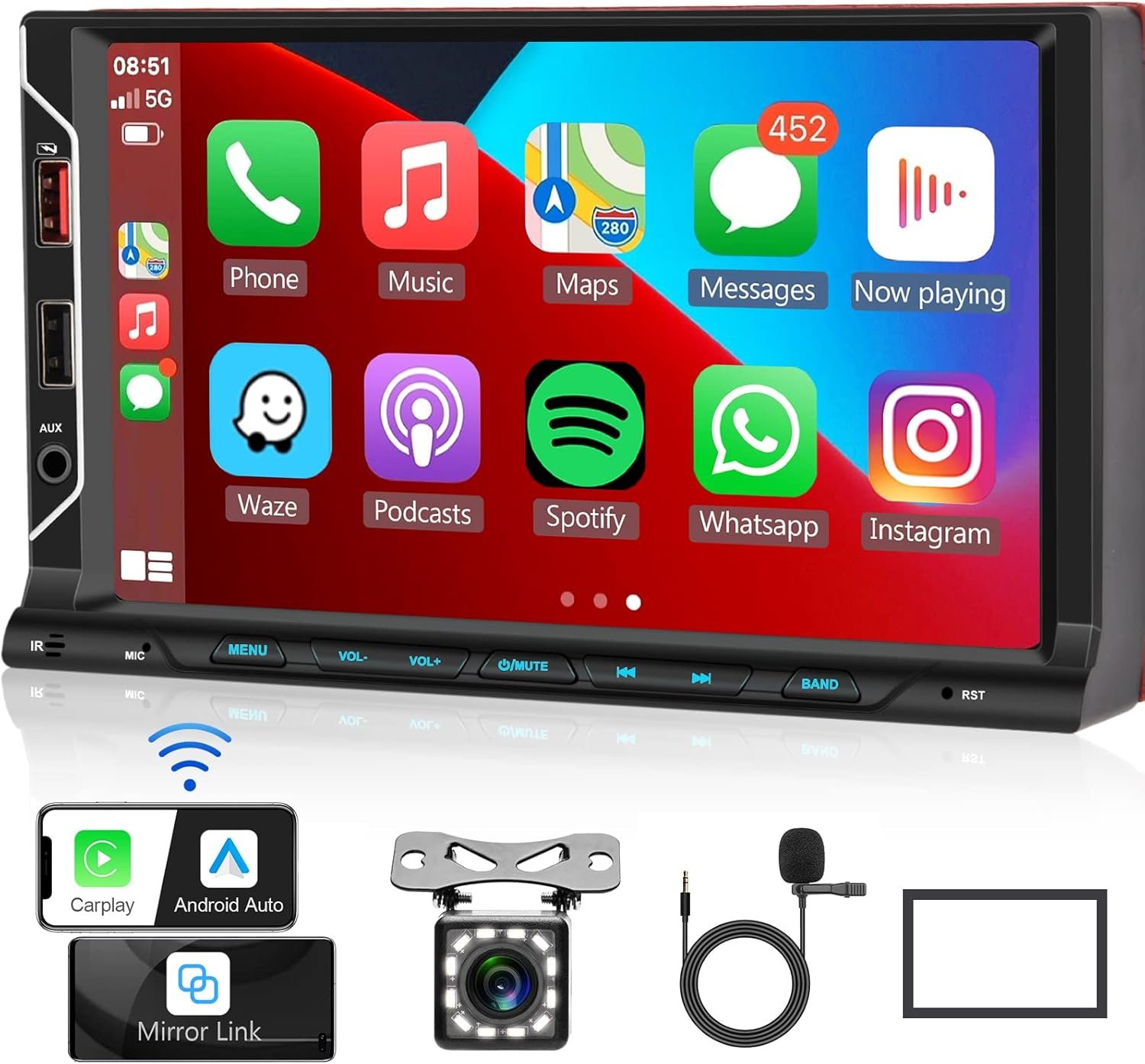 Автомагнітола Hodozzy 9312W / 7" / Сенсорна / Apple CarPlay / Android Auto / Bluetooth / USB / AUX / 2DIN, фото №1
