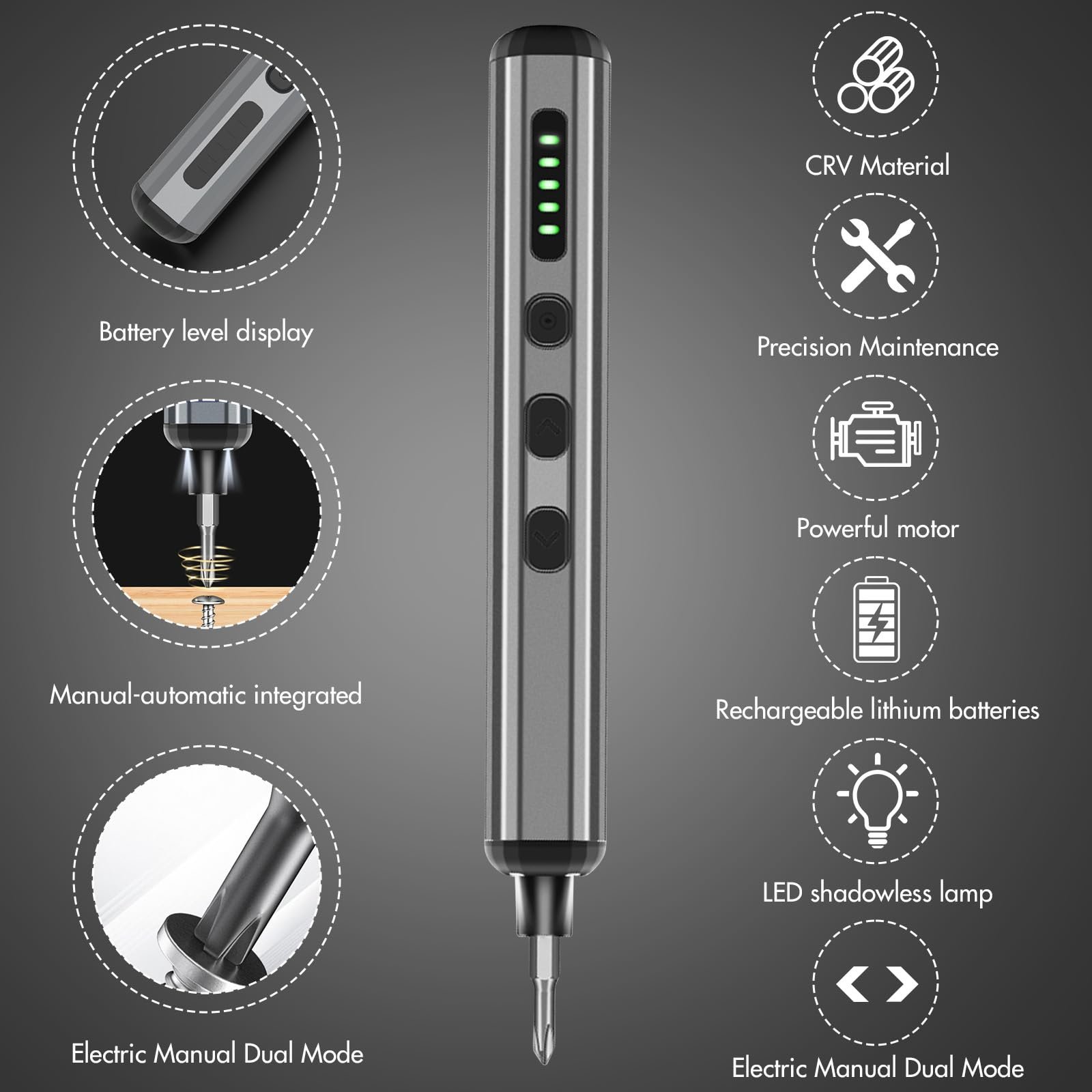 Електрична викрутка Precision 68 в 1 з 68 магнітними бітами 0.12Nm до 0.35Nm 5/32" Hex для iPhone Laptop Watch, фото №3