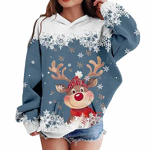 Детская Толстовка с капюшоном Зимняя с мультяшным оленем для девочек и мальчиков, с длинными рукавами - Фото 1