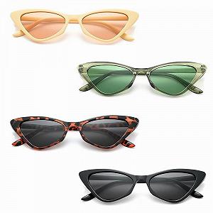 Вінтажні сонцезахисні окуляри «котяче око» Унісекс, 4 пари, чорні, бежеві - Фото 1