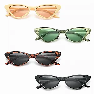 Вінтажні сонцезахисні окуляри «котяче око» Унісекс, 4 пари, чорні, бежеві - Фото 1