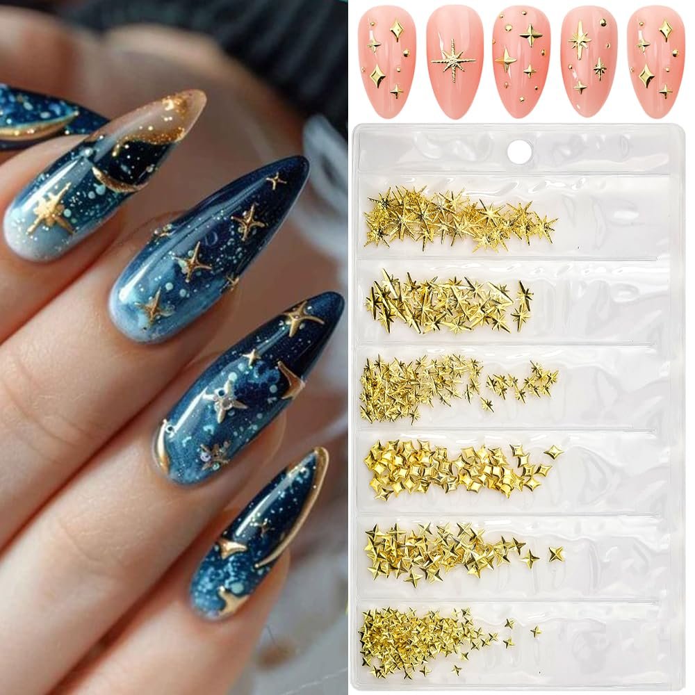 Набор украшений для ногтей 400 шт. Звезды Луна Металлические заклепки Стразы Звезды Луна Аксессуары для ногтей, фото №2