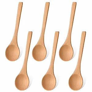 Ложка Деревянная Маленькая для Супа с Длинной Ручкой 15 см для Меда Упаковка из 6 штук - Фото 1