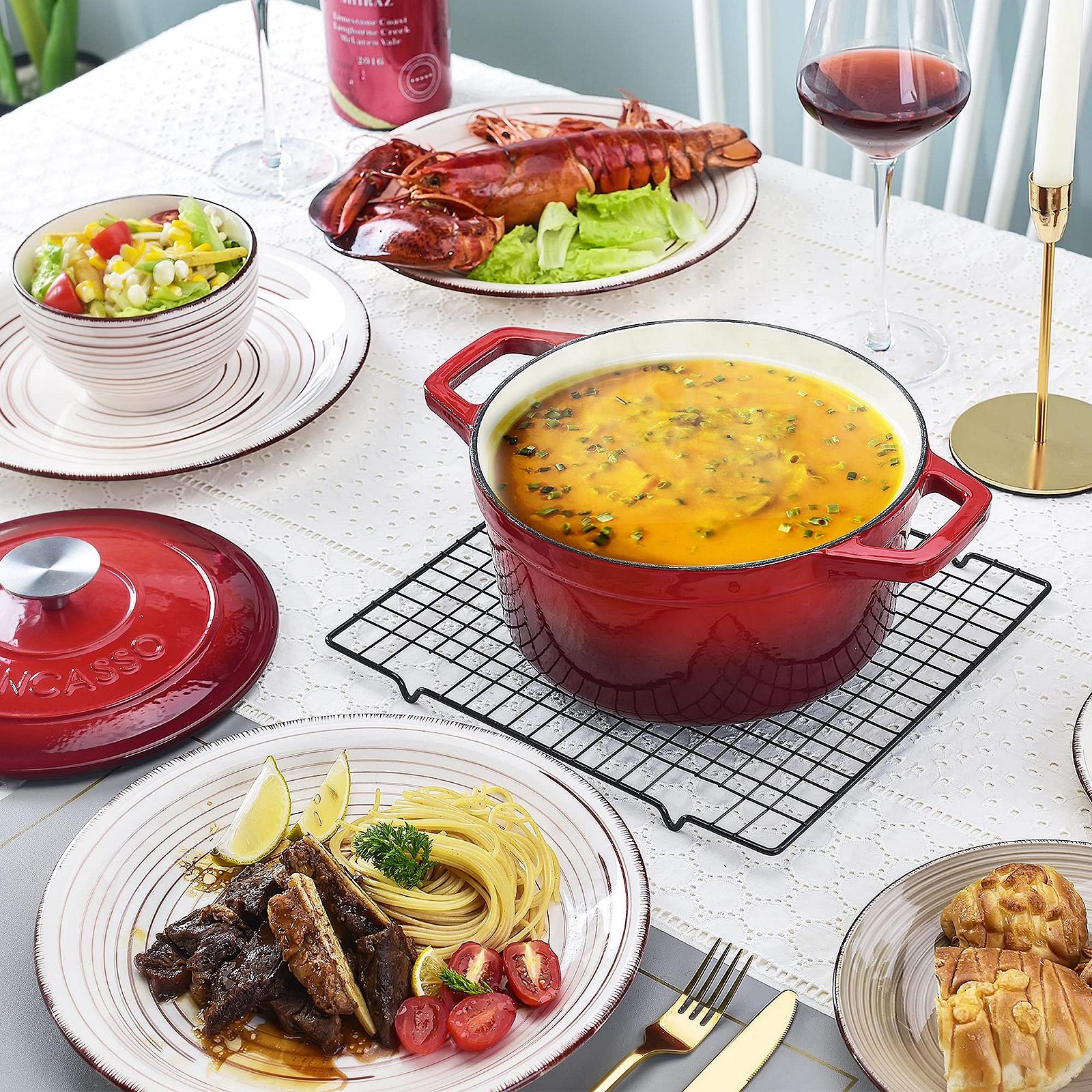 Кастрюля-жаровня vancasso чугунная эмалированная круглая с крышкой, 26 см, 5 л Красная, фото №8