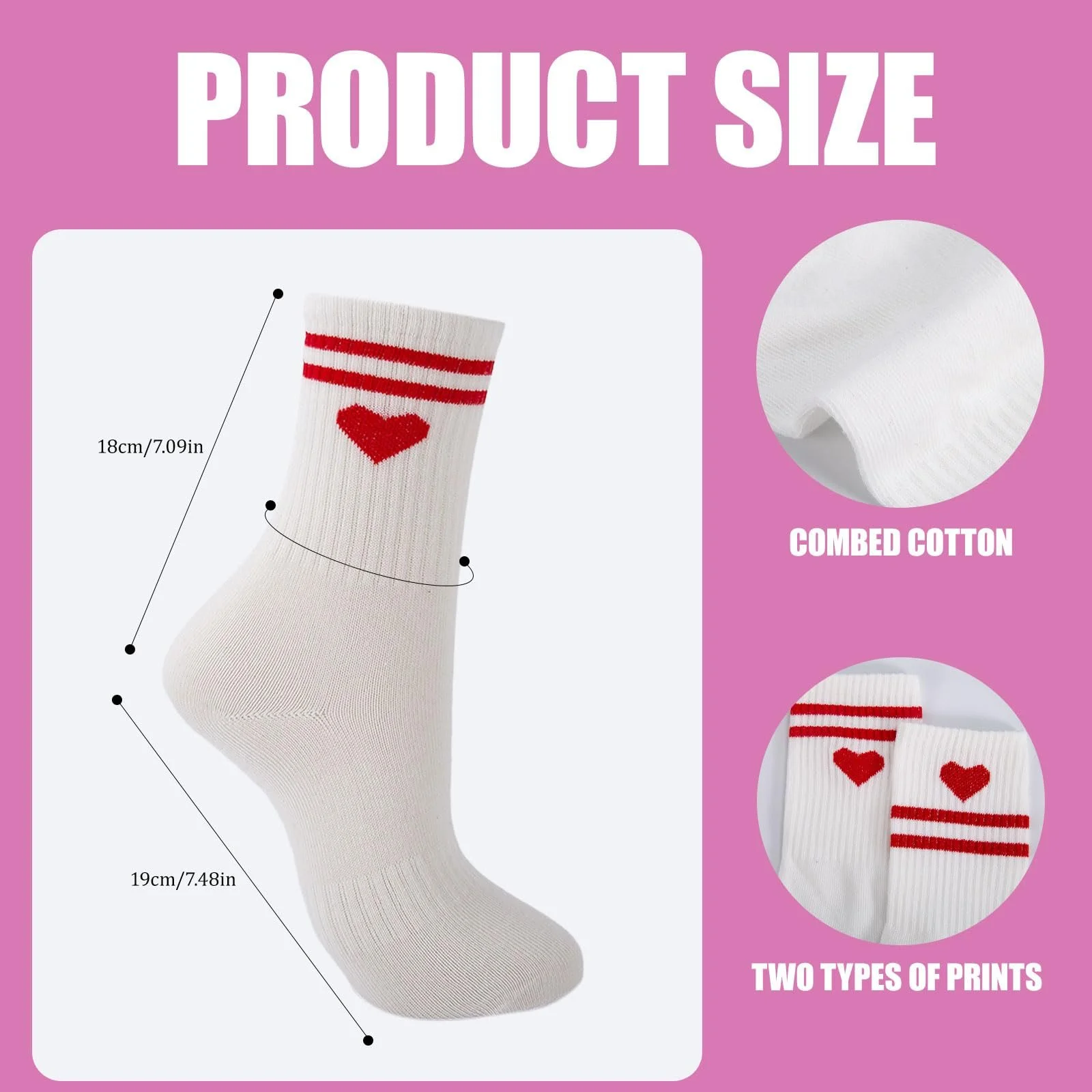 Шкарпетки тенісні з сердечками жіночі, 8 пар, розмір 35-38, фото №5