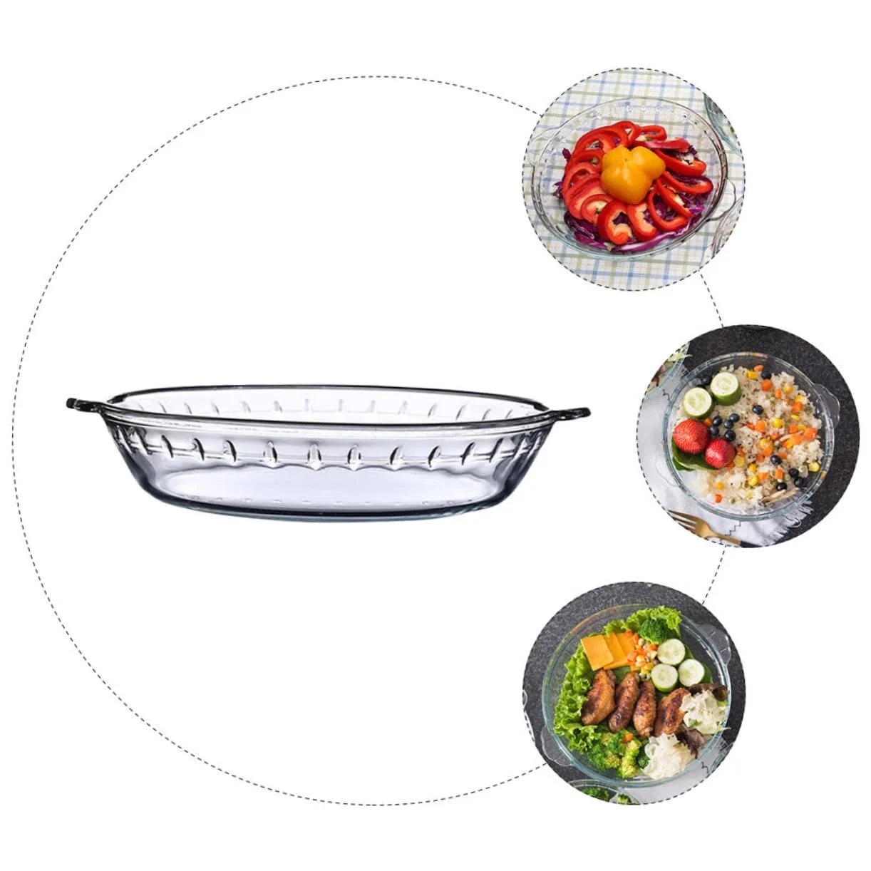 Форма для запекания круглая из упрочненного термостойкого стекла для микроволновой печи, фото №4