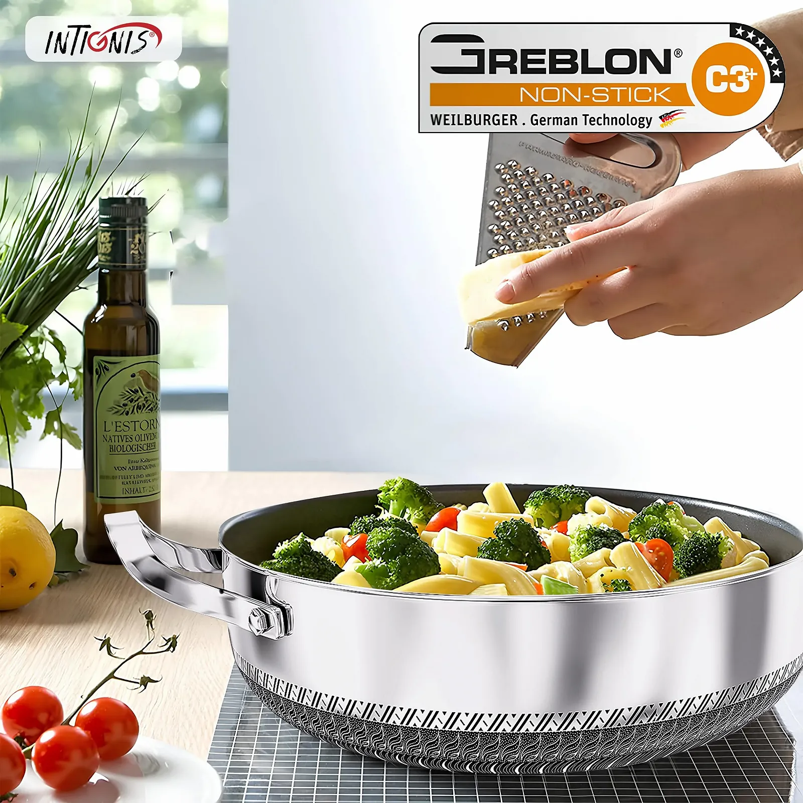 Сотейник антипригарний з кришкою для індукційних, газових та електричних плит з носиком нержавіюча сталь, фото №2