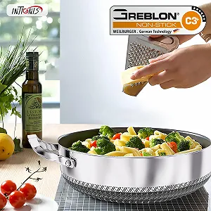 Сотейник антипригарний з кришкою для індукційних, газових та електричних плит з носиком нержавіюча сталь synthetic.ua - Фото 1