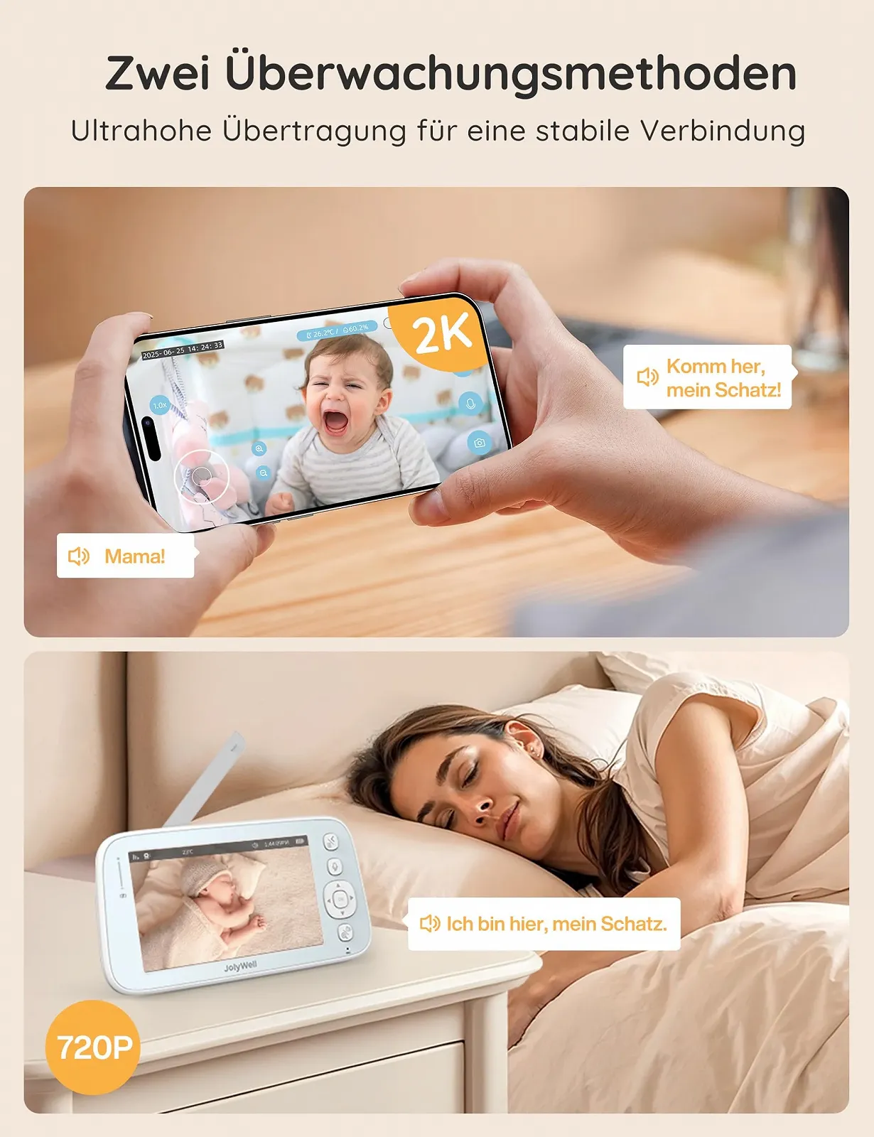 Відеоняня JolyWell 5 дюймів IPS Display Ultra HD Night Vision Movement/Crying Alarm Temperature Humidity Night Lights, фото №3 Відеоняня JolyWell 5 дюймів IPS Display Ultra HD Night Vision Movement/Crying Alarm Temperature Humidity Night Lights, фото №3