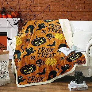 Одеяло WONGS BEDDING Halloween Тыквенная ракетка Пушистое флисовое одеяло 150 x 200 см - Фото 1