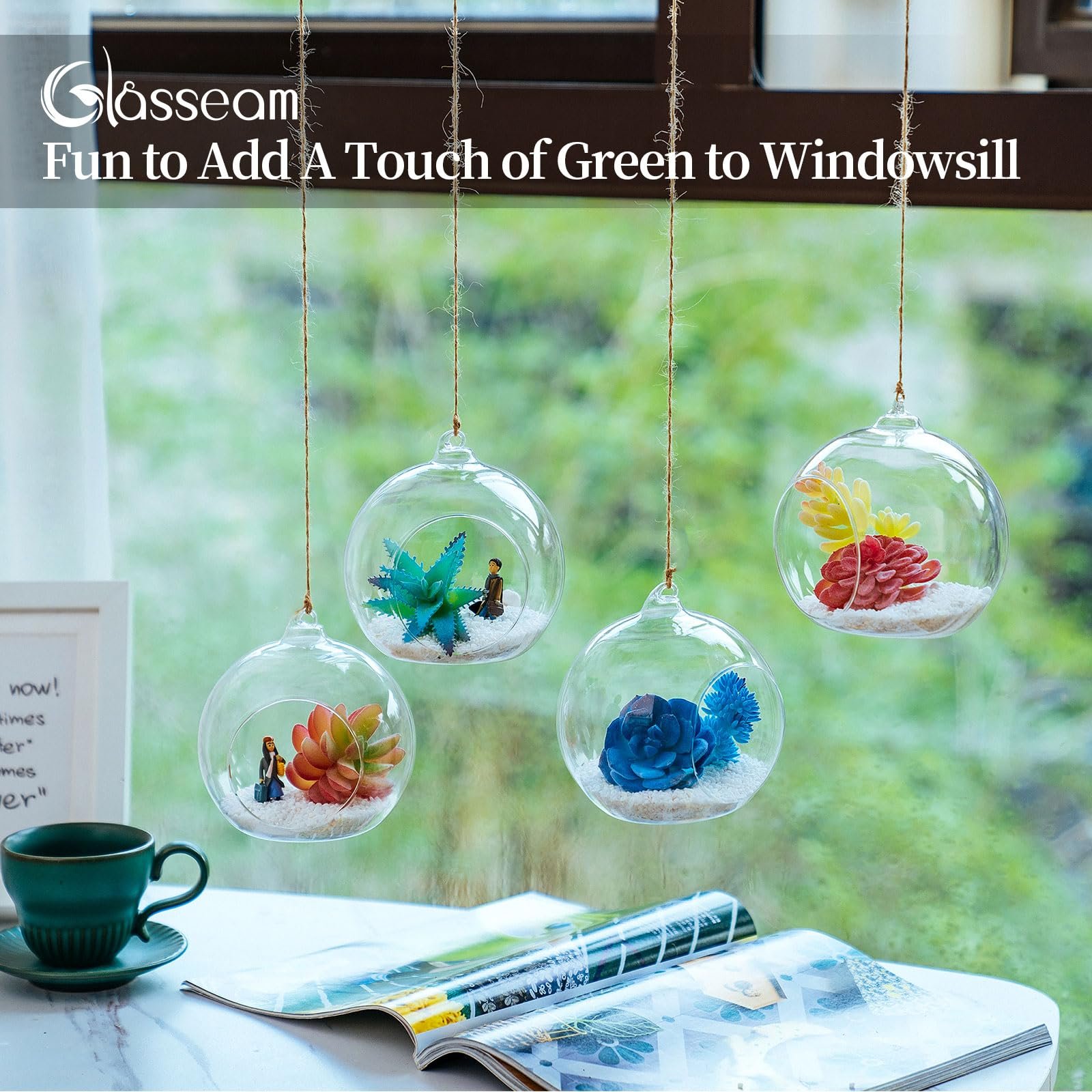 Подвесная стеклянная ваза-шар, 4 шт., 12 см, террариум для суккулентов и тилландсий, фото №3