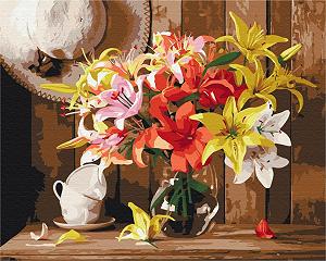 BS52767 Картина за номерами Барвистий букет лілій 40 х 50 см Без коробки - Фото 1