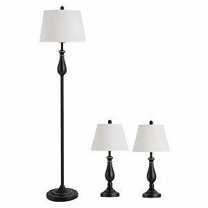 Набір ламп HOMCOM 1 підлогова та 2 настільні E27 Білий + Чорний - Фото 1