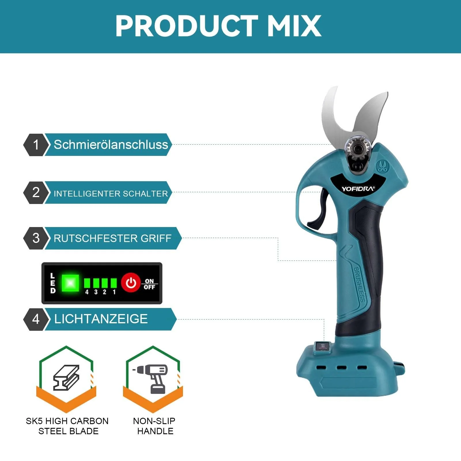 Акумуляторні ножиці Yofidra 800 Вт, діаметр різання 30 мм, фото №6