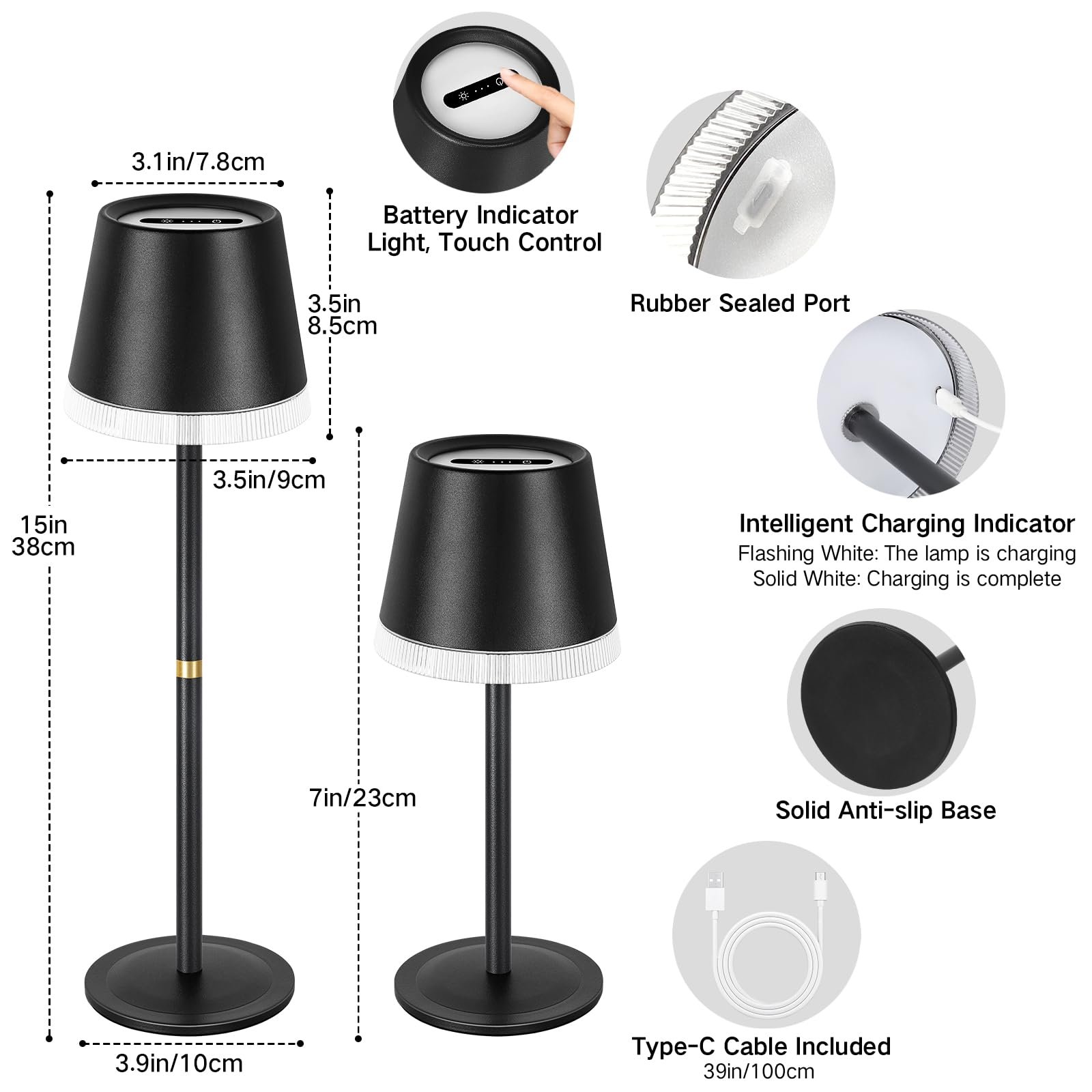 Настільна лампа OUTON Wireless RGB LED Battery 4000 mAh Dimmable Memory IP54 Black, фото №6