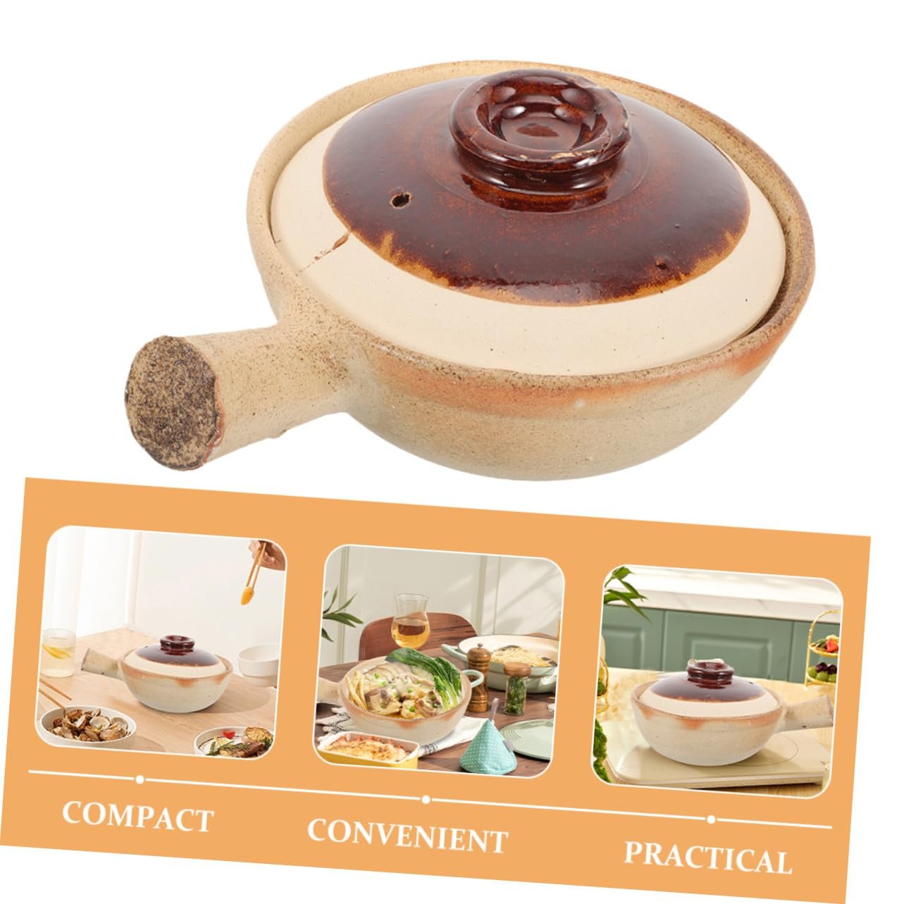 Кастрюля BESTYASH керамическая термостойкая с крышкой и ручками, фото №3