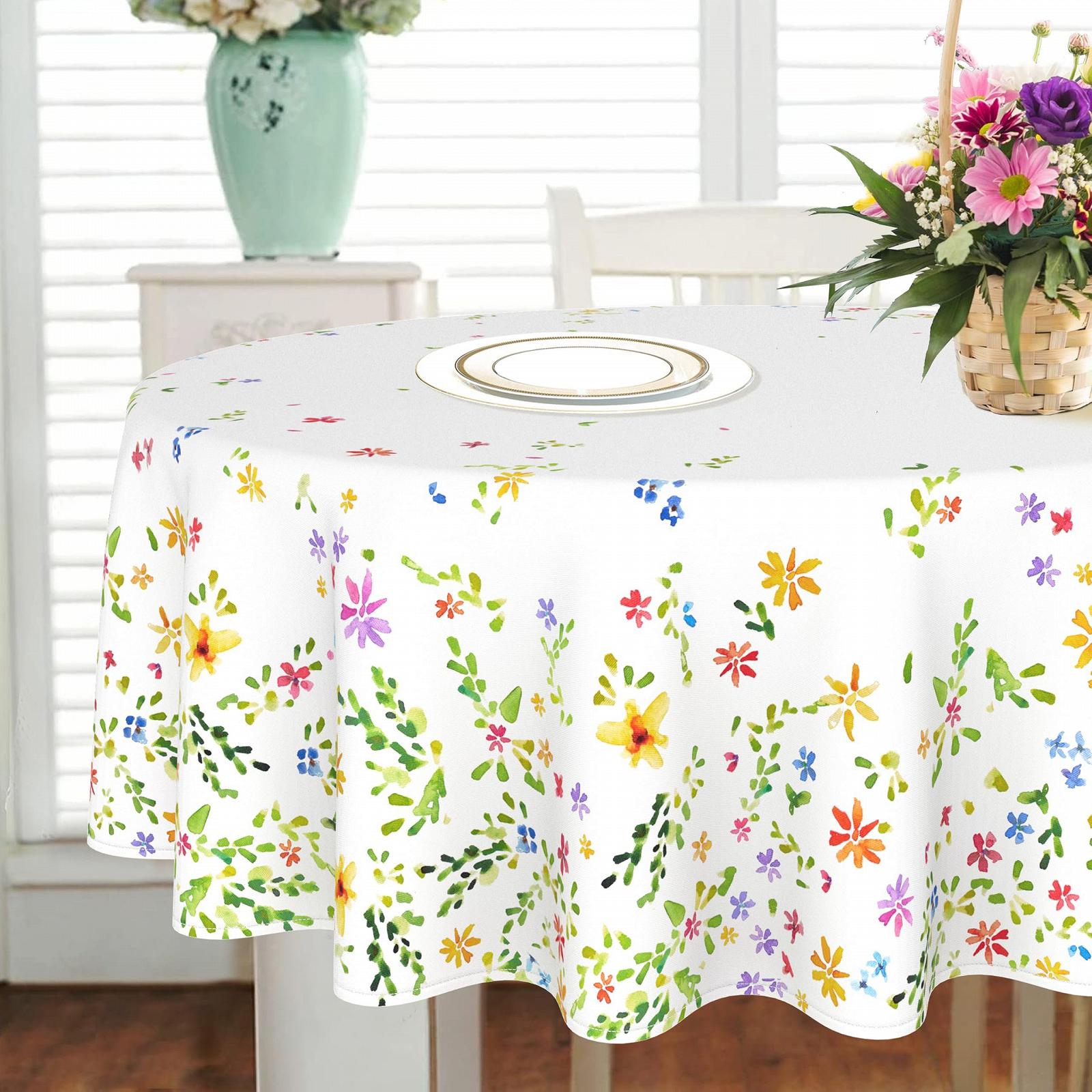 Скатертина Yighty Floral Oval Spring Watercolor Flower Country Style Polyester Waterproof, фото №2