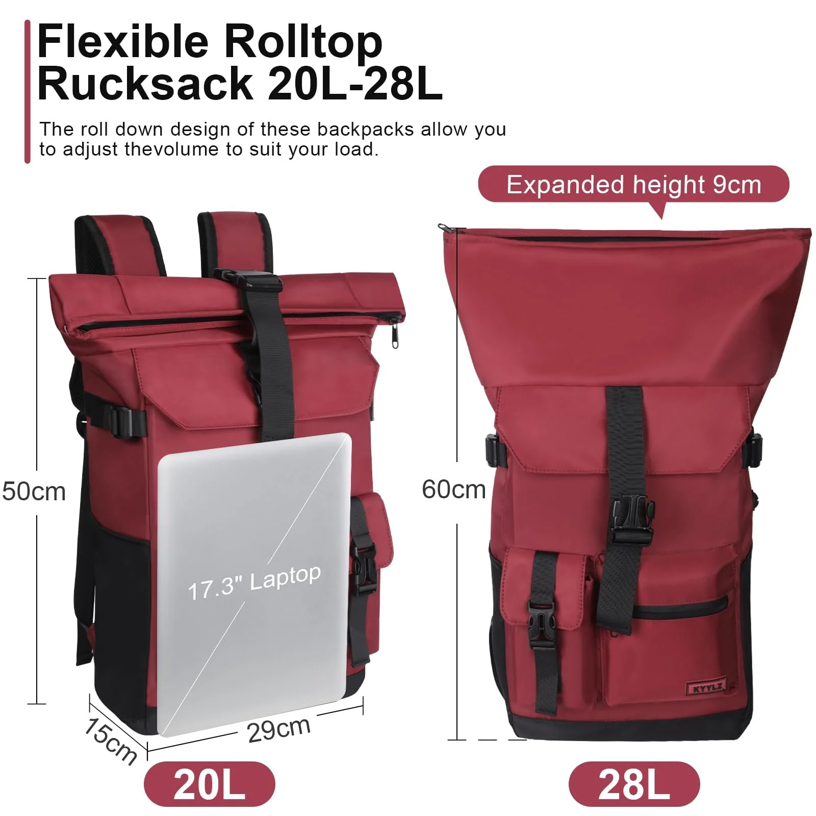 Рюкзак Rolltop для ноутбука 17.3 дюйма водонепроникний 28 л Red, фото №2 Рюкзак Rolltop для ноутбука 17.3 дюйма водонепроникний 28 л Red, фото №2