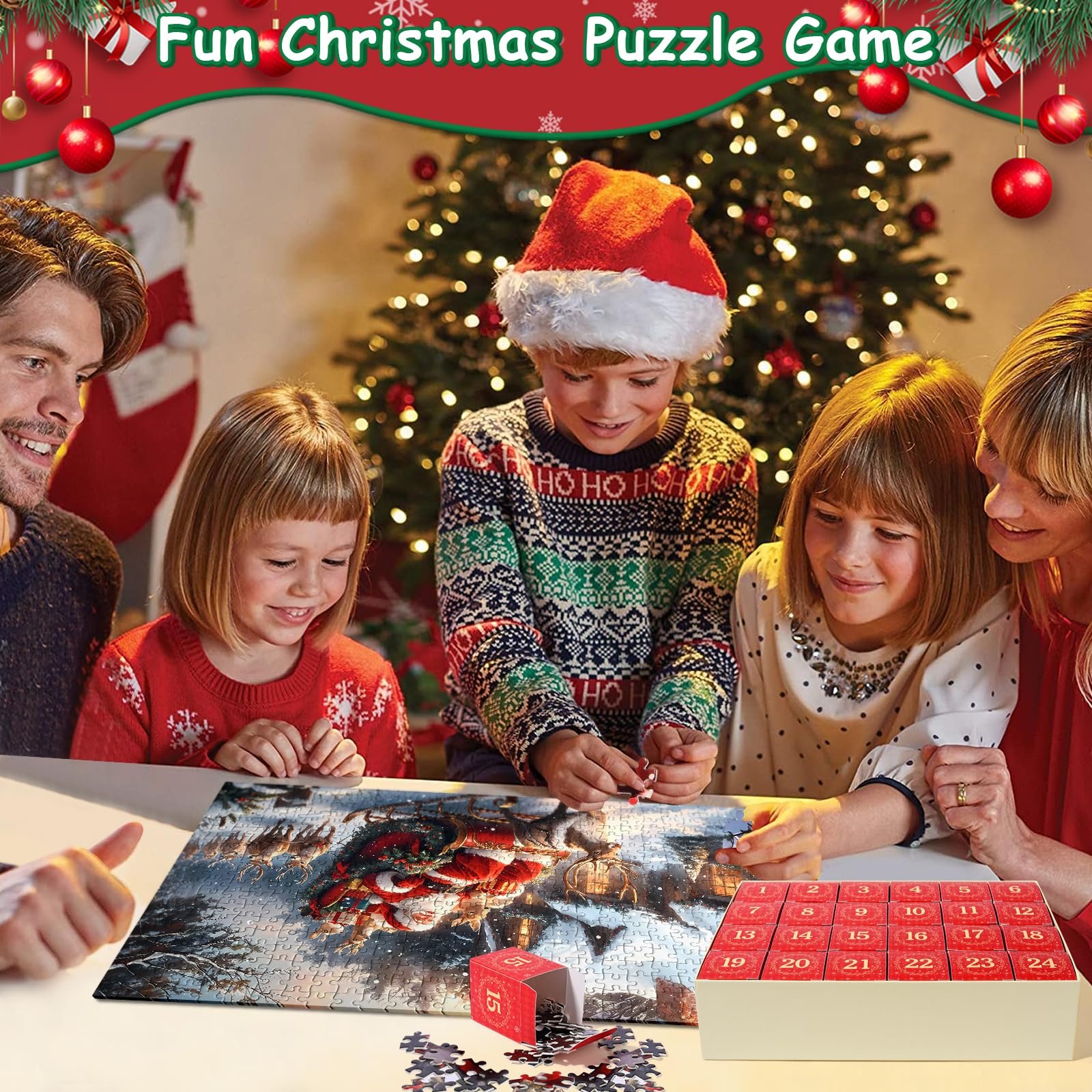 Пазл-адвент-календарь 2025 Санта-Клаус 1008 деталей 24 дня, фото №2