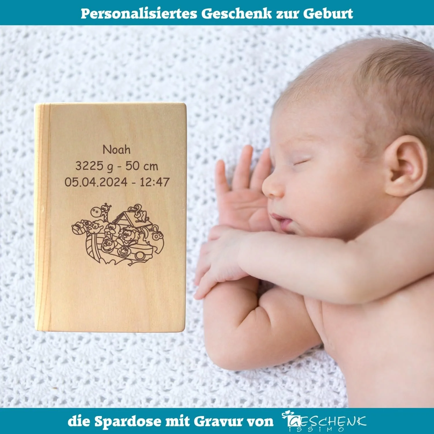 Скарбничка дитяча дерев'яна з гравіюванням 11 x 5.5 x 16.5 см, фото №2
