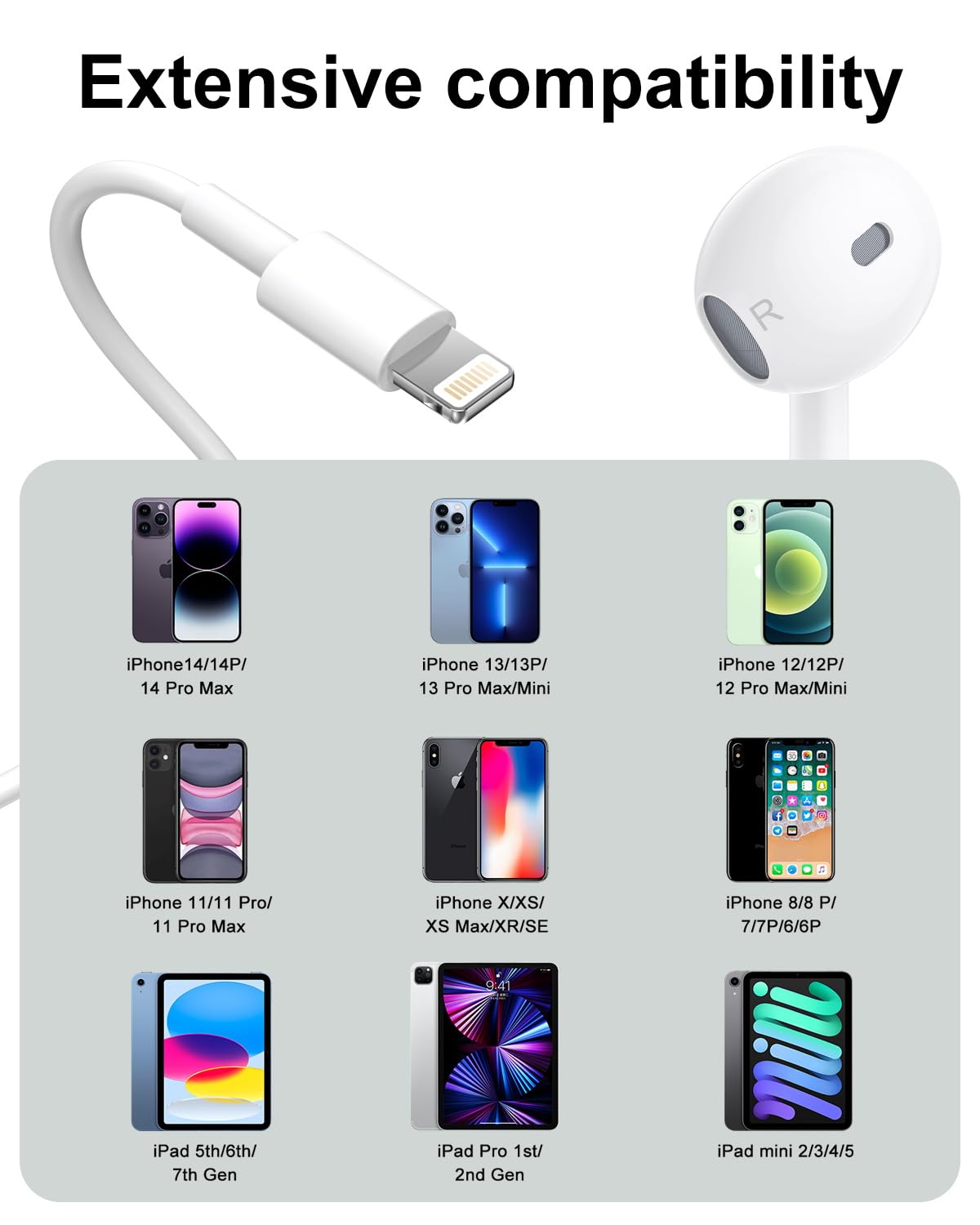 Набір з 2 навушників iPhone [MFi Сертифіковані] Вкладиші HiFi Стерео Шумозаглушення з кабелем, з управлінням гучністю та мікрофоном сумісні з iPhone 14 Pro Max/Pro/14 Plus/13/12/SE/11/XS, фото №6