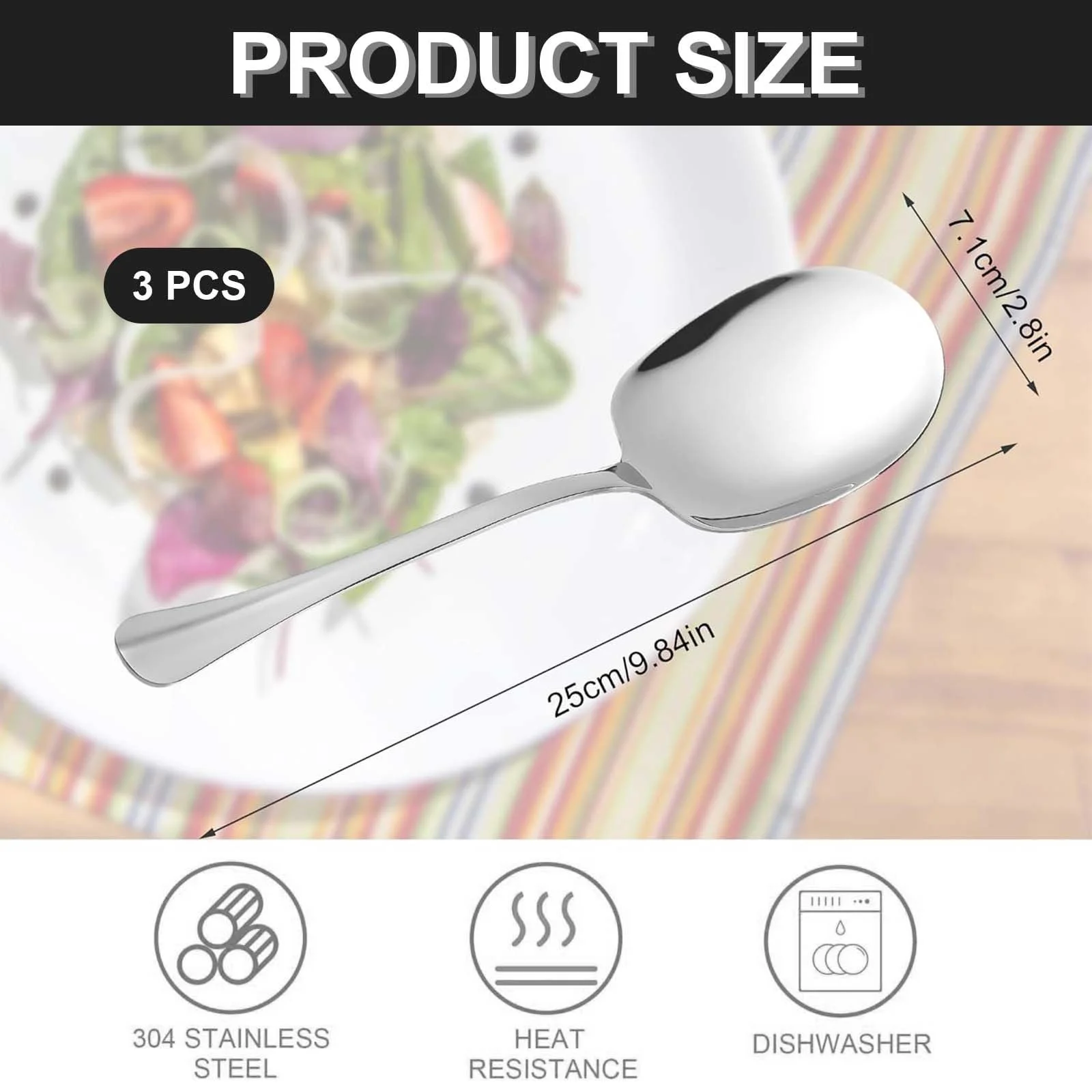 Ложка для сервірування велика, 25 см, нержавіюча сталь, сріблястий, 3 шт, фото №2