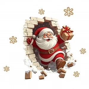 Наклейки на вікна Santa Breaks The Wall самоклеючі Різдвяний декор - Фото 1
