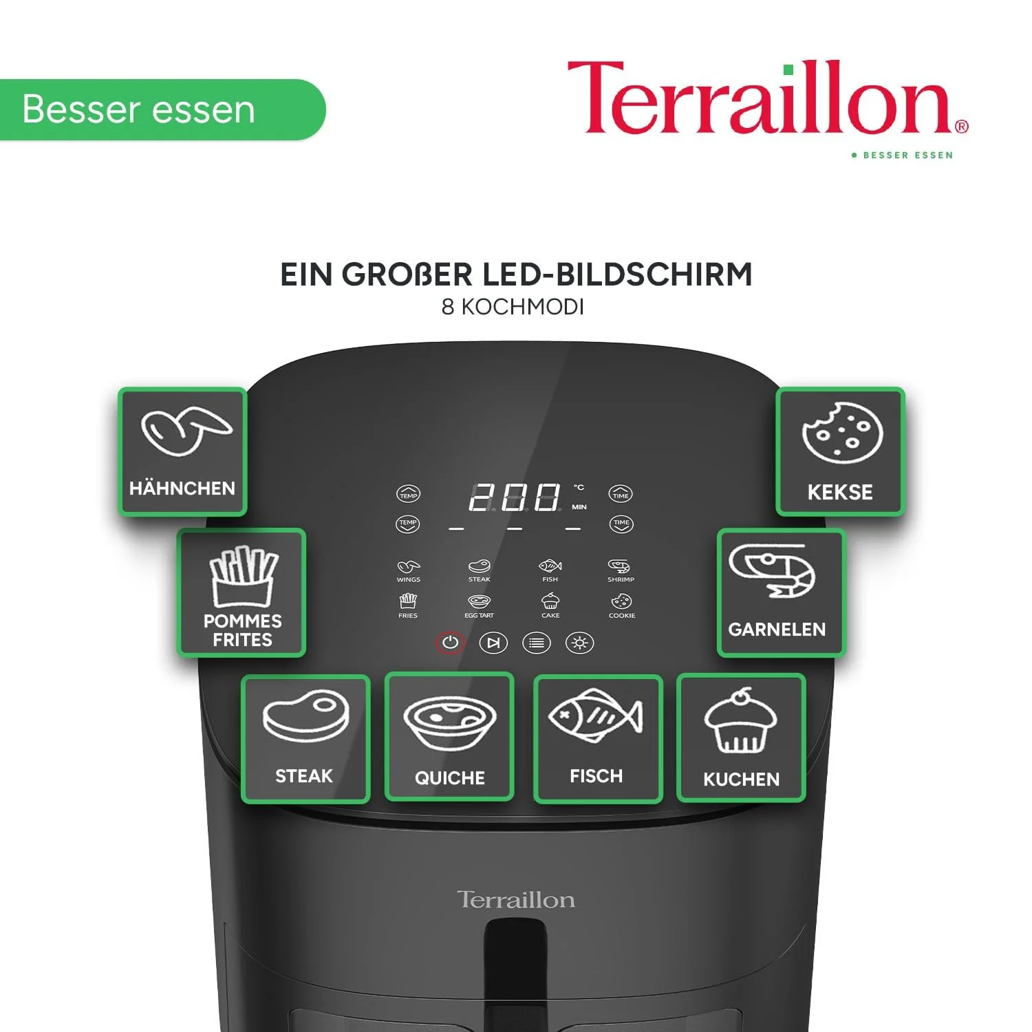 Мультипіч TERRAILLON COOK&FRY XL 7 л 2300 Вт подвійне нагрівання без PFAS 8 програм LED сенсорний екран, фото №4 Мультипіч TERRAILLON COOK&FRY XL 7 л 2300 Вт подвійне нагрівання без PFAS 8 програм LED сенсорний екран, фото №4