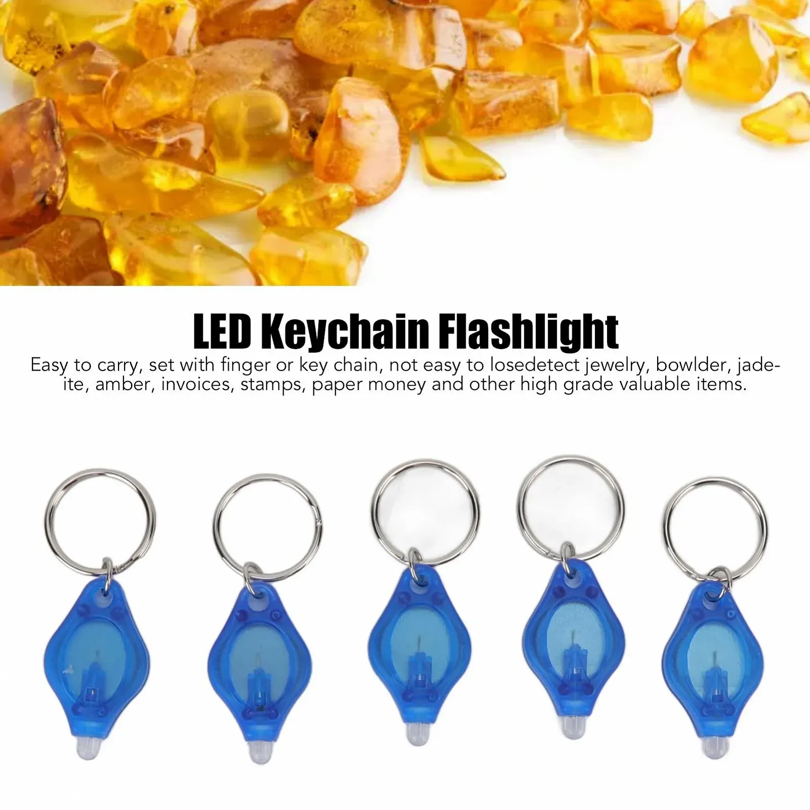 Мини LED фонарик Marhynchus 5шт. для обнаружения ювелирных изделий, портативный ключ-фонарик с высокой яркостью (синий свет), фото №9