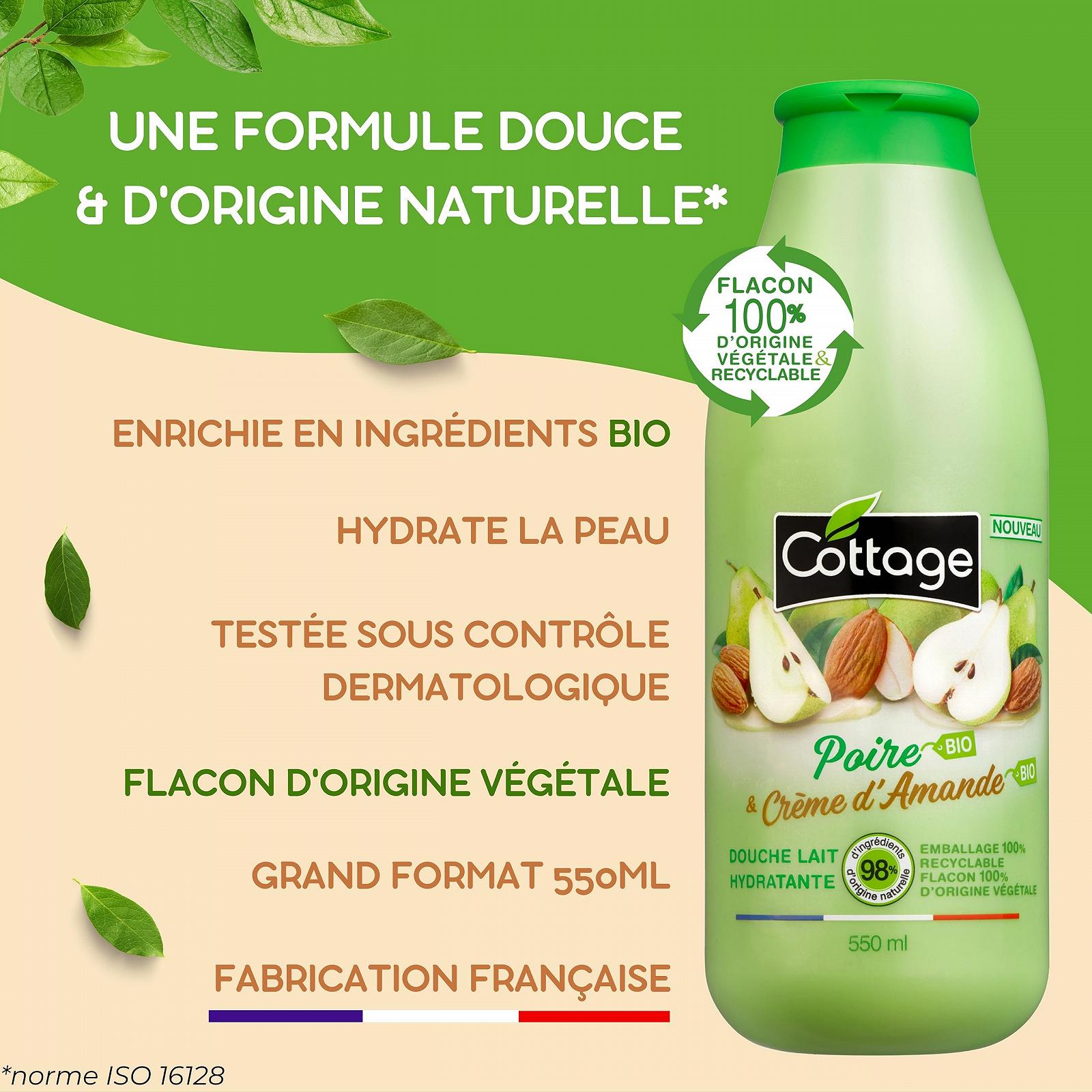 Гель-молочко для душу Cottage Organic Pear & Organic Almond Cream з грушею та мигдалем 550 мл, фото №4