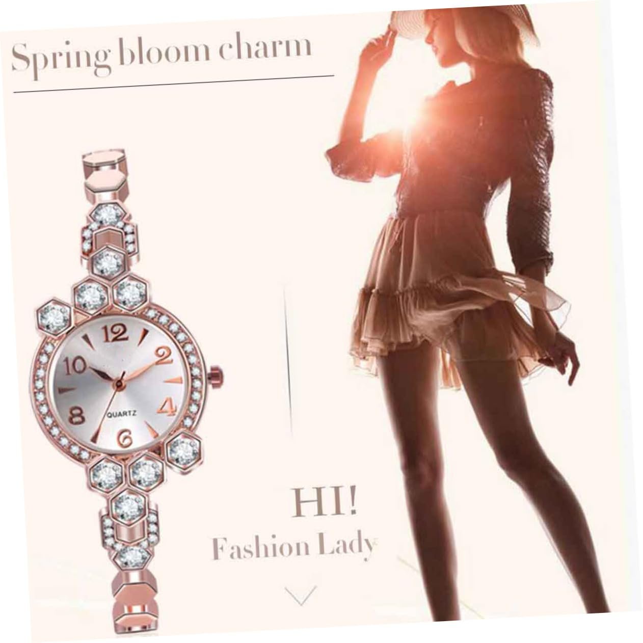 Часы женские PartyKindom Quartz с Rhinestones Rose Gold, фото №3