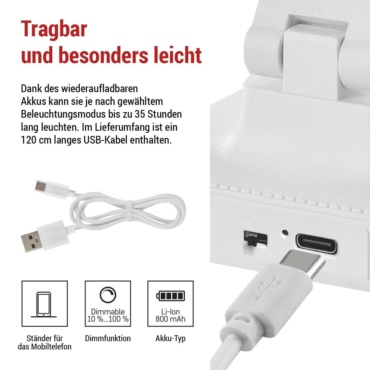 Аккумуляторная светодиодная настольная лампа EMOS AMY 6 Вт 200 лм белая, фото №3