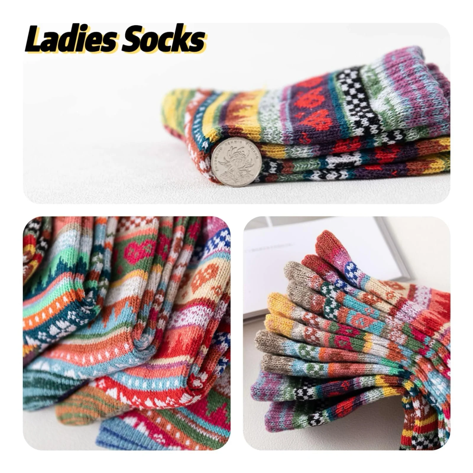 Женские зимние носки Бежевый One Size, фото №5