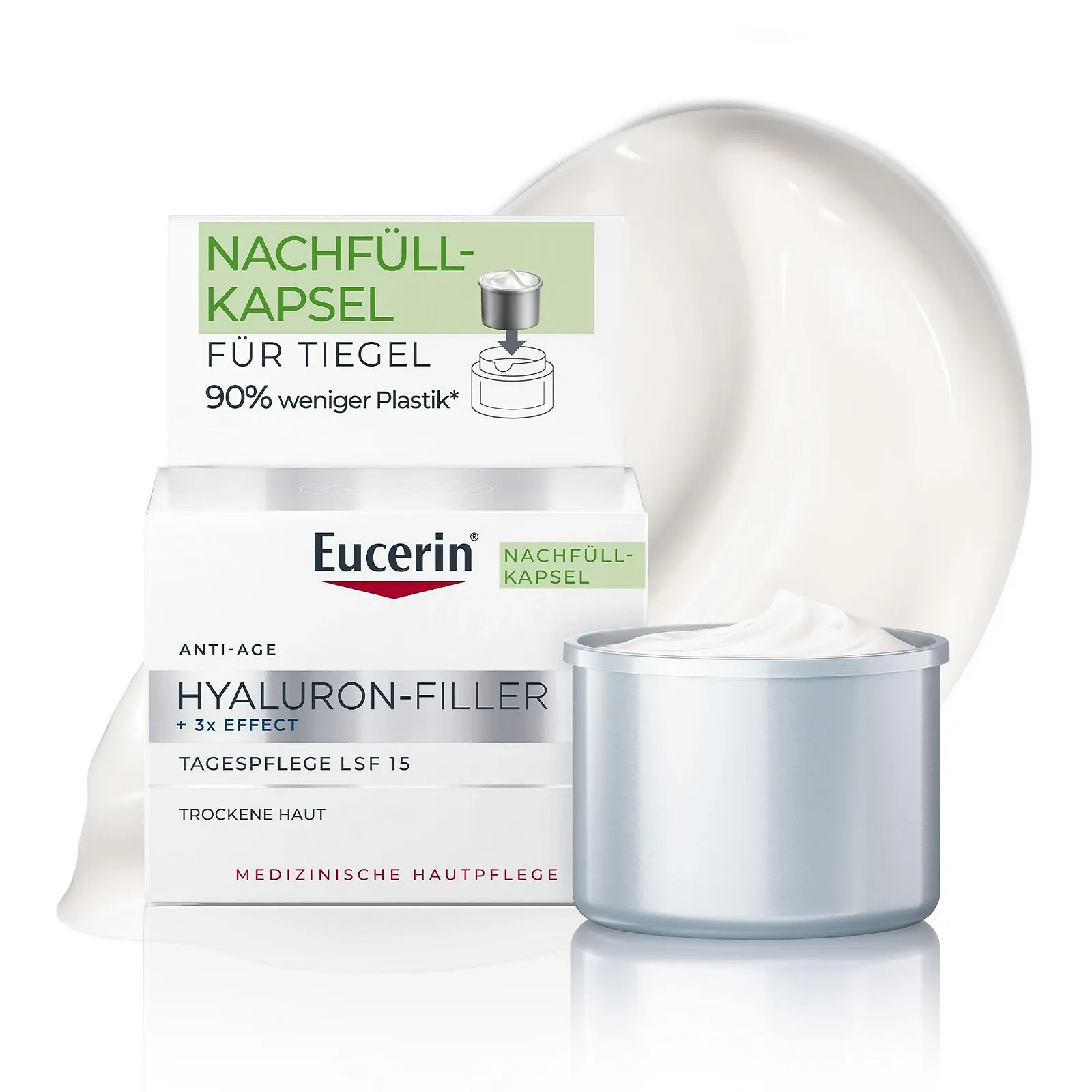 Денний крем Eucerin Hyaluronic Filler + 3x Effect SPF 15 для сухої шкіри змінний блок 50 мл, фото №1 Денний крем Eucerin Hyaluronic Filler + 3x Effect SPF 15 для сухої шкіри змінний блок 50 мл, фото №1