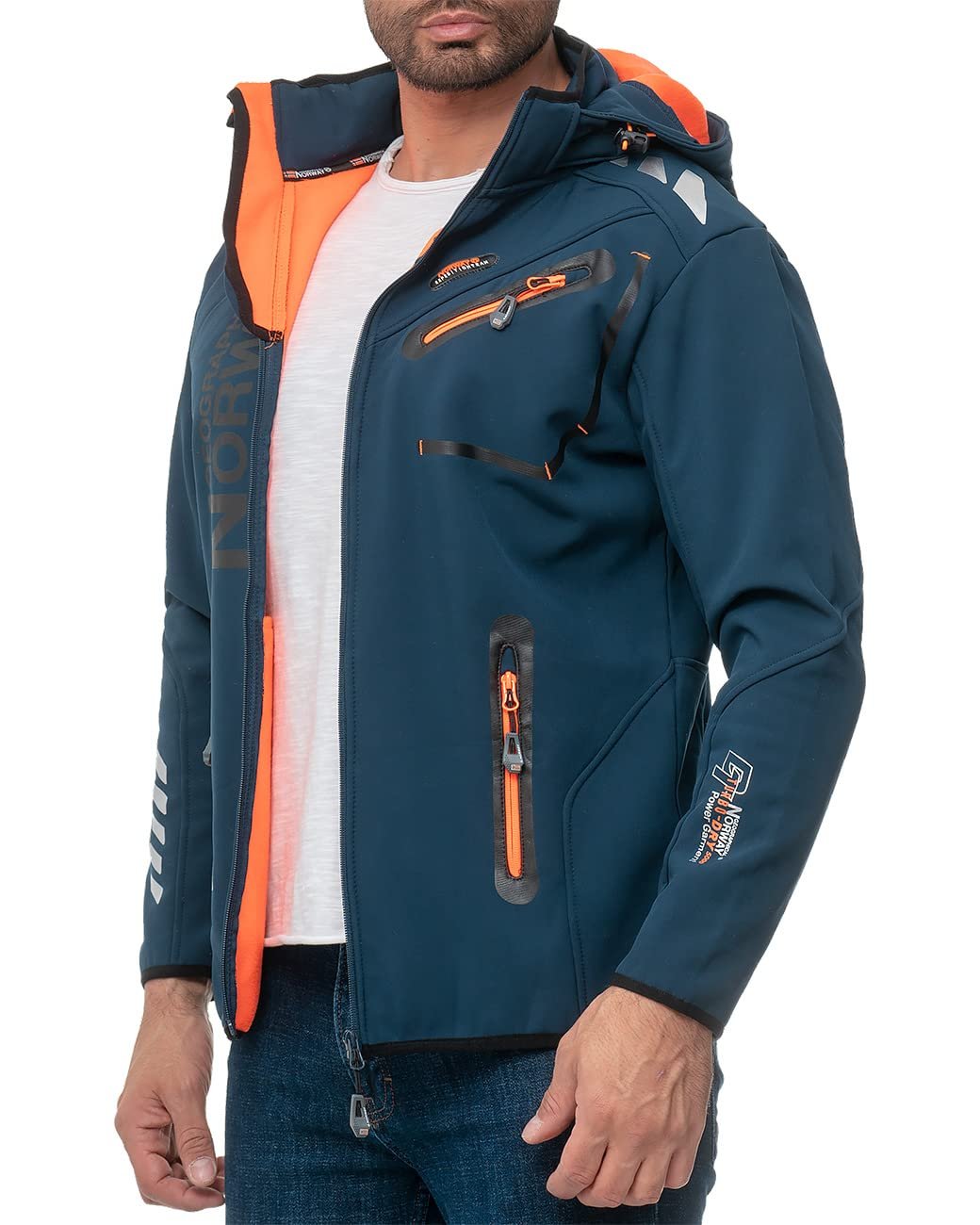 Софтшелл Куртка Geographical Norway Функциональная куртка Ветрозащитная куртка с капюшоном Ветрозащита Стойка-воротник Холодоотталкивающая Для активного отдыха Пешего туризма Кемпинга, фото №3