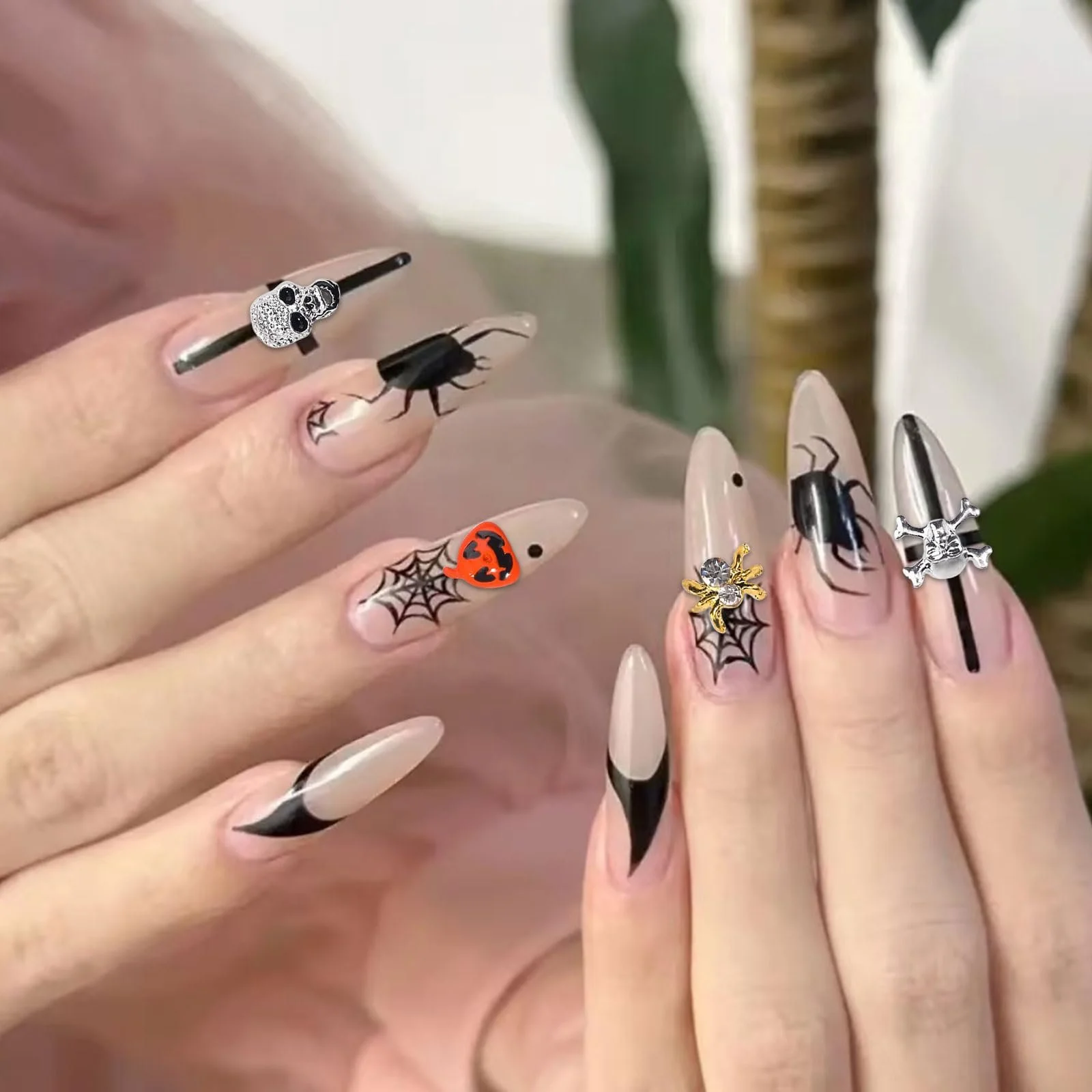 Украшения для ногтей на Хэллоуин, Голова призрака, Паук, Драгоценные камни для ногтей со стразами, Скелет, Череп, Тыква, Паутина, Летучая мышь, Ювелирные украшения для ногтей из сплава для DIY дизайна ногтей, фото №7