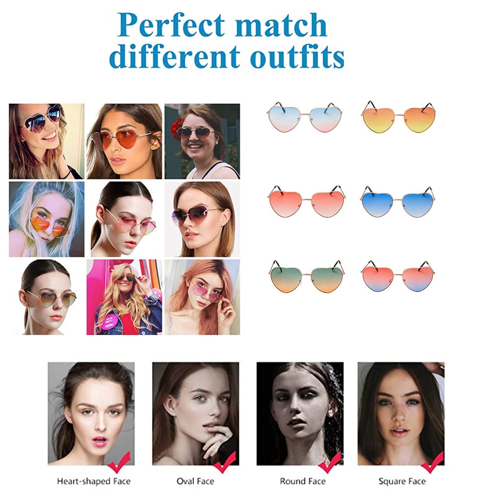 Солнцезащитные очки Сердце Металл Ретро Форма сердца, фото №4