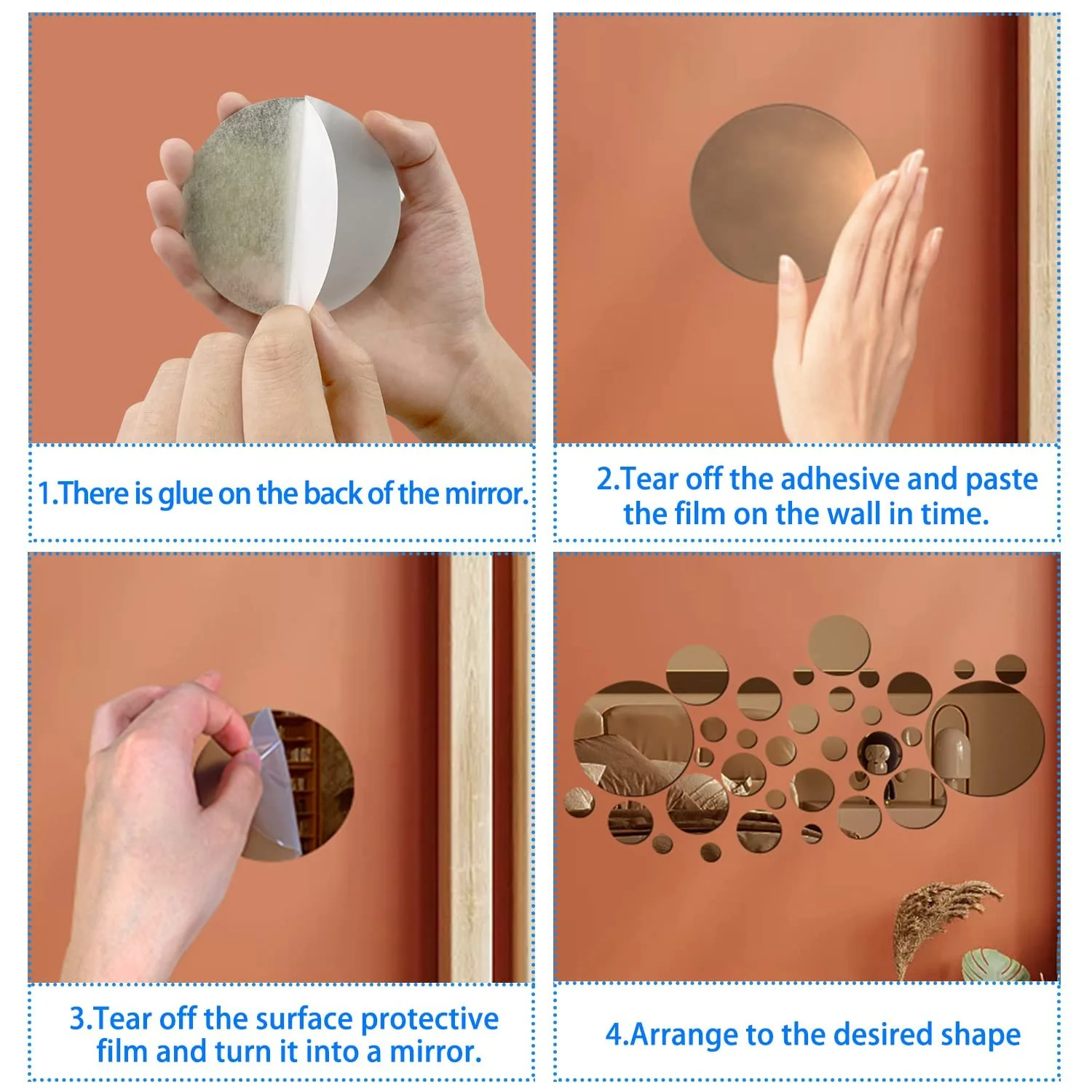 Наклейки на стіну Дзеркальні кола Акрилові 32 шт. Золотисте шампанське, фото №5