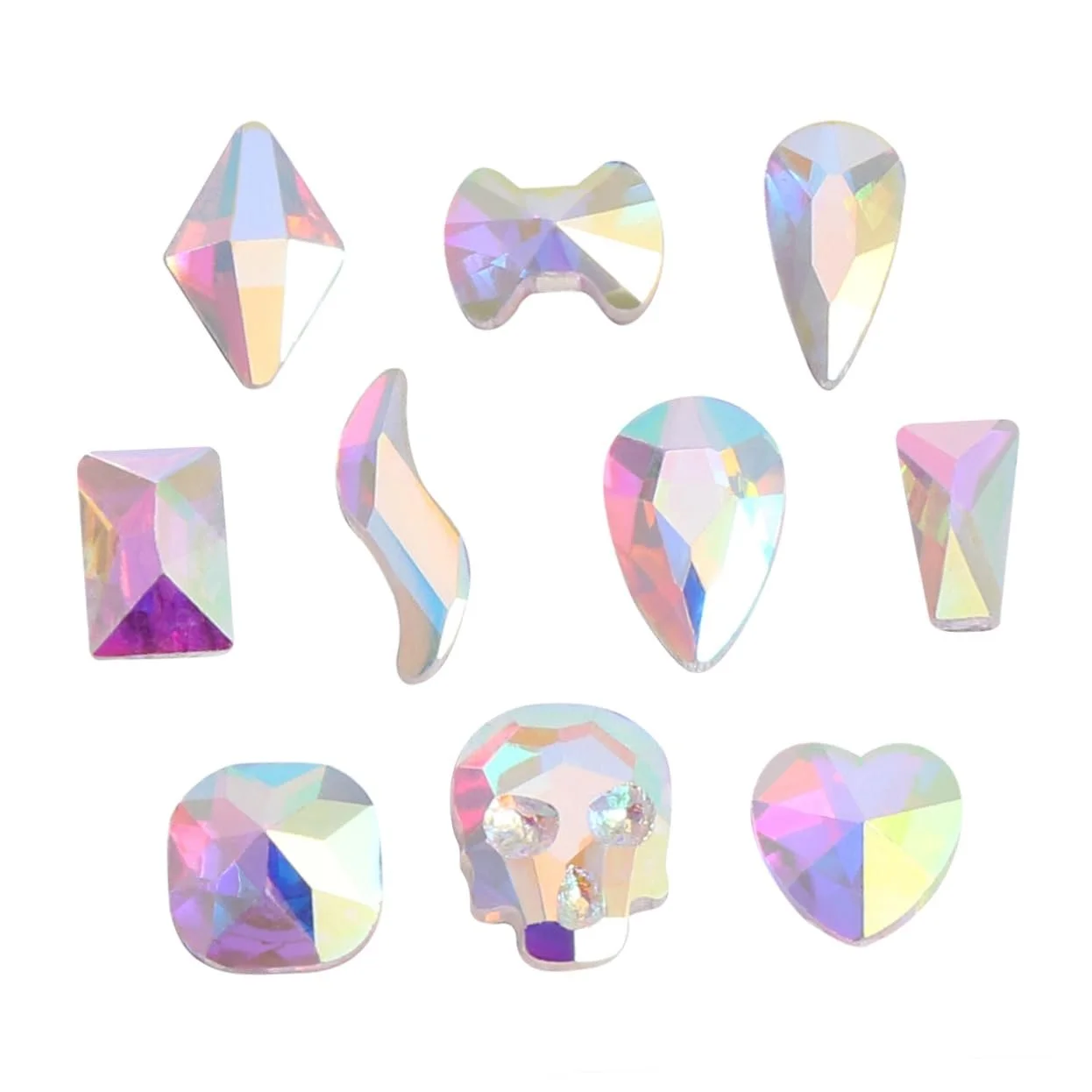 Стрази Плоскі Зміна Кольору 100 шт. змішані форми, аксесуари блискучі скляні шарми для манікюру та творчих прикрас, фото №1