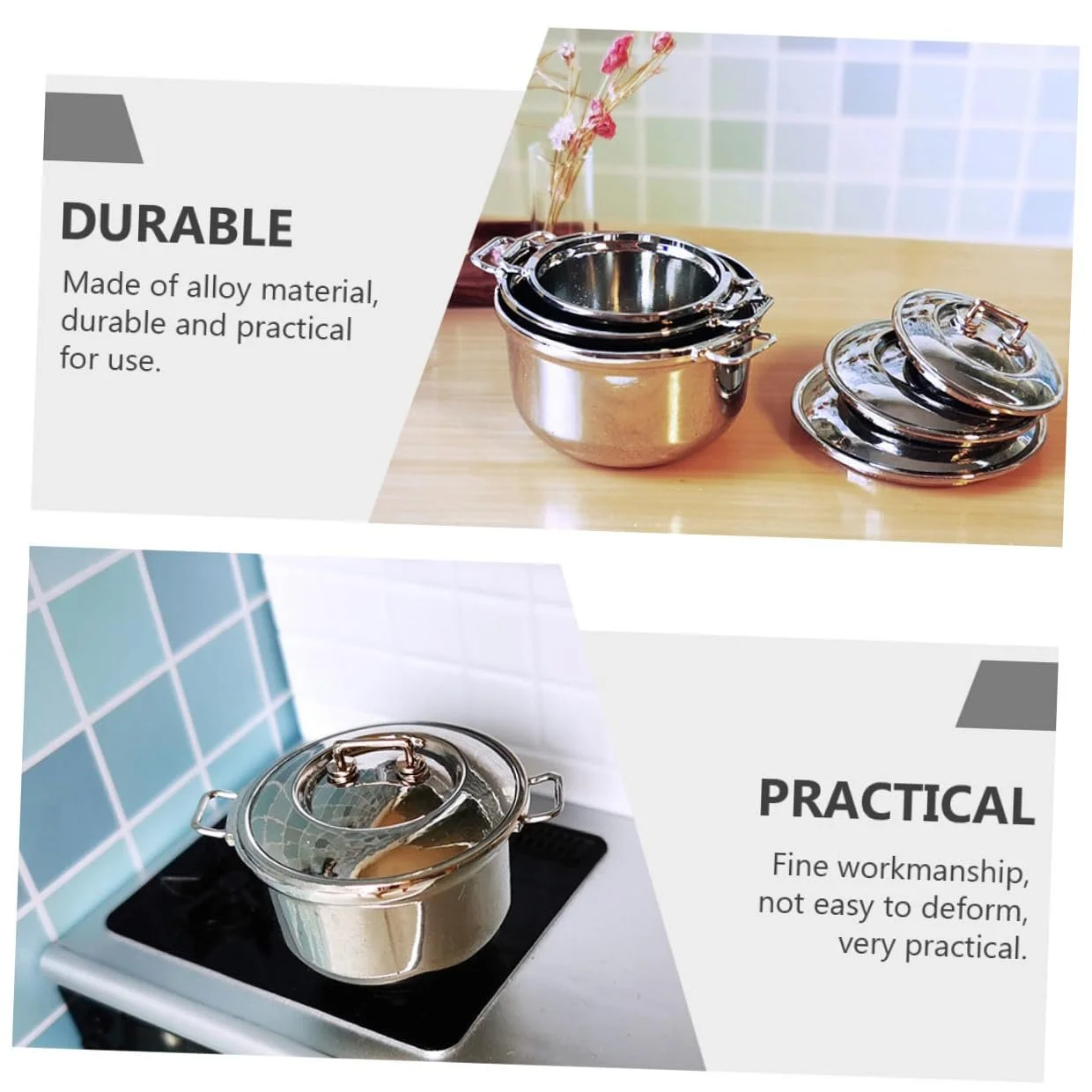 Набор из 3 мини-кастрюль Play Kitchen Accessories пластиковый реалистичный дизайн, фото №3