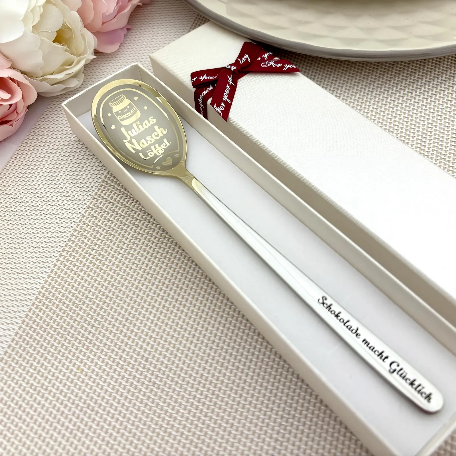 Ложка для шоколаду та десертів з гравіюванням імені та побажань на ручці з нержавіючої сталі, фото №5