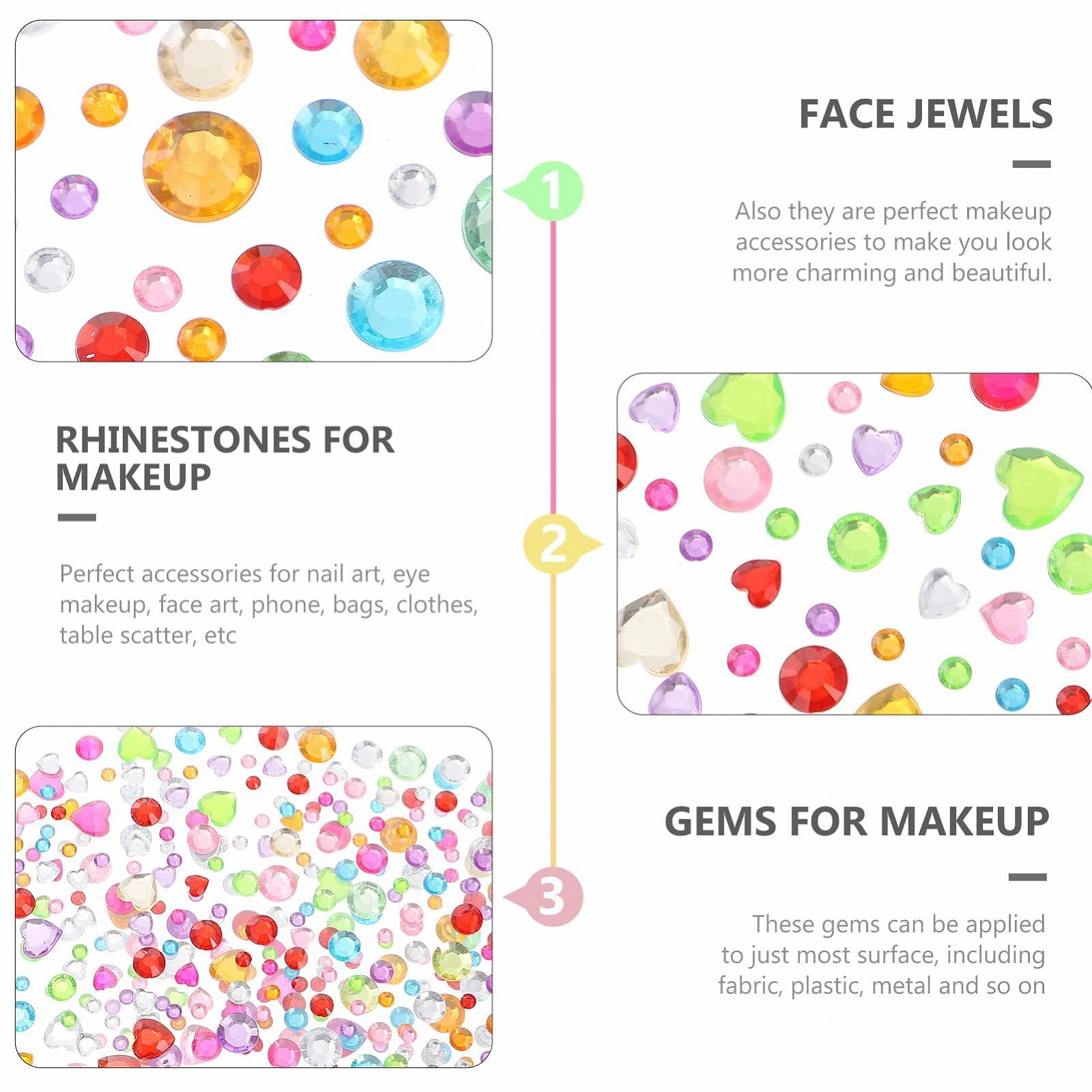 Наклейки Стразы WOONEKY Сердце для лица 12 листов, для детей, блестки для ногтей, драгоценные камни для ногтей, аксессуары для волос, Хэллоуин, вечеринка, лицо, камни для глаз, фото №5