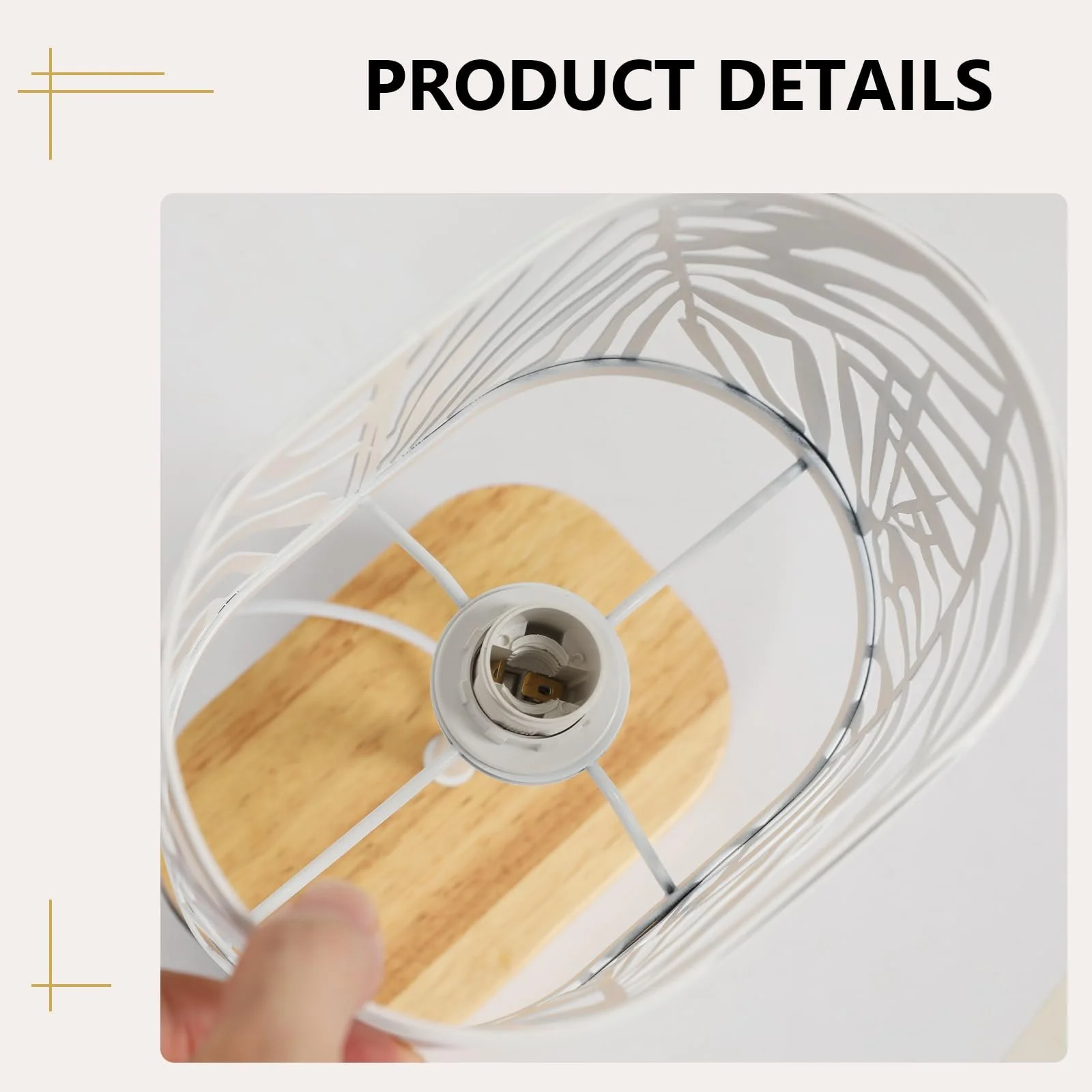 Настільна лампа Modern E14 з дерев'яною основою та металевим плафоном Біла, фото №4