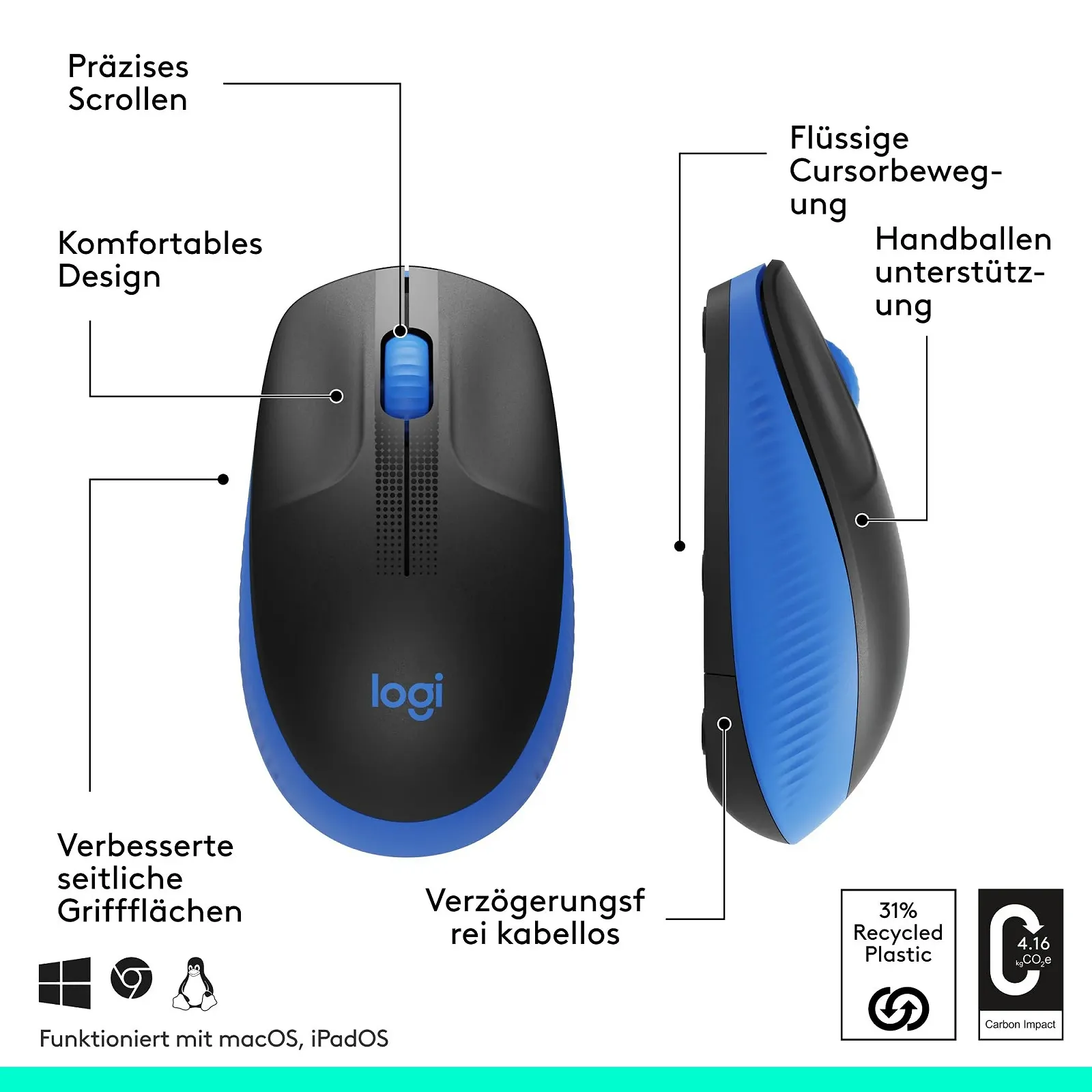 Мышь беспроводная Logitech M190 Синяя, фото №6 Мышь беспроводная Logitech M190 Синяя, фото №6