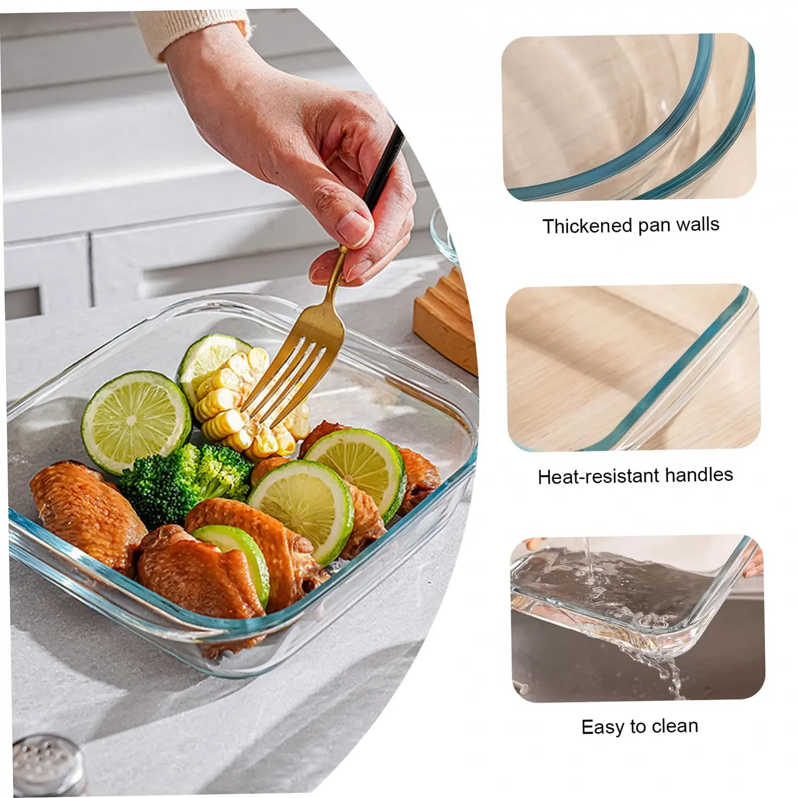 Форма для выпекания Стеклянная квадратная 24.6 x 21.8 x 5.1 см термостойкая до 400 °C, фото №7