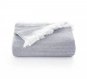 Покривало Gamusi Багатоцільове для ліжка, дивана, плед, м'яке та дихаюче, бавовна, бджолине гніздо, 180 x 140 см, сірий - Фото 1